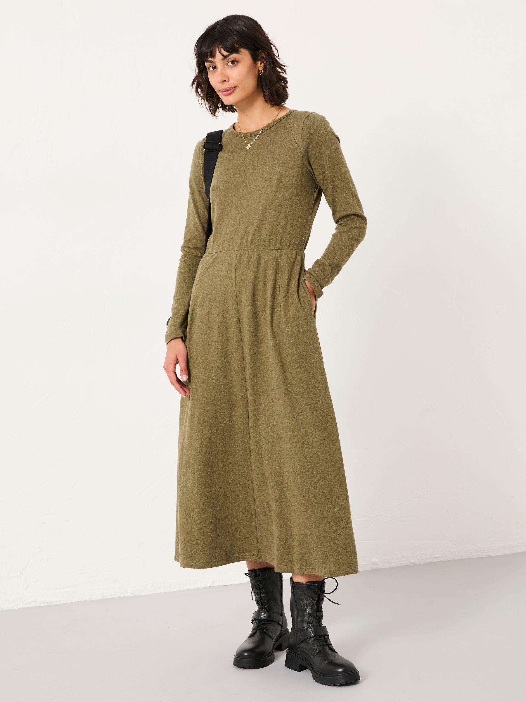 Jonie Olive Green Petite Jersey Midi Dress - Image 3 of 6