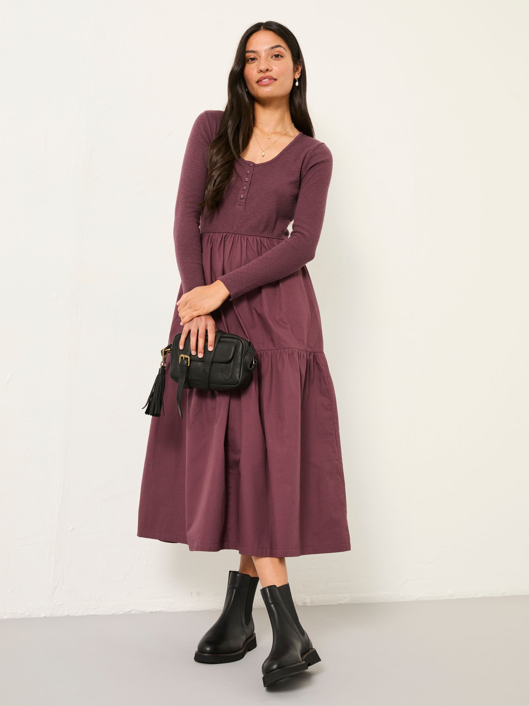 Louise Dusky Purple Petite Jersey Woven Midi Dress - Image 1 of 5