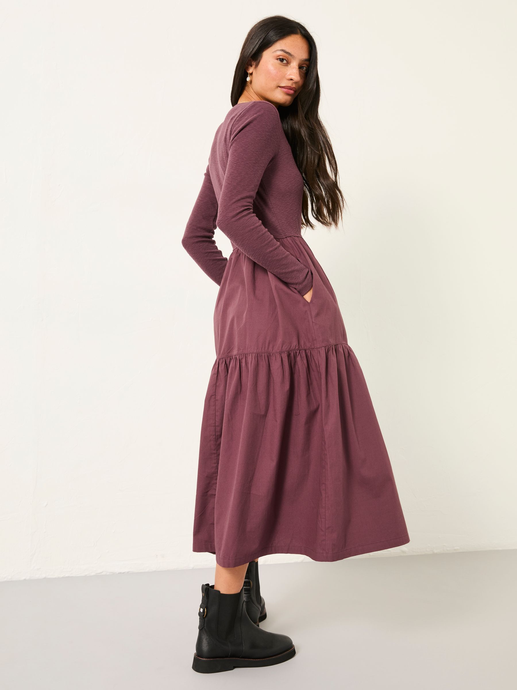 Louise Dusky Purple Petite Jersey Woven Midi Dress - Image 2 of 5
