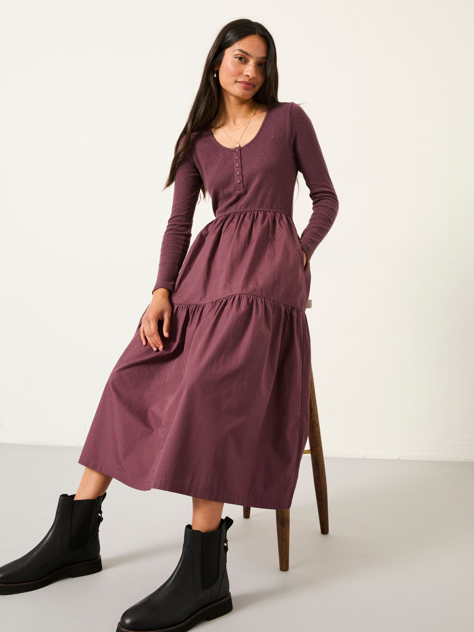 Louise Dusky Purple Petite Jersey Woven Midi Dress - Image 4 of 5