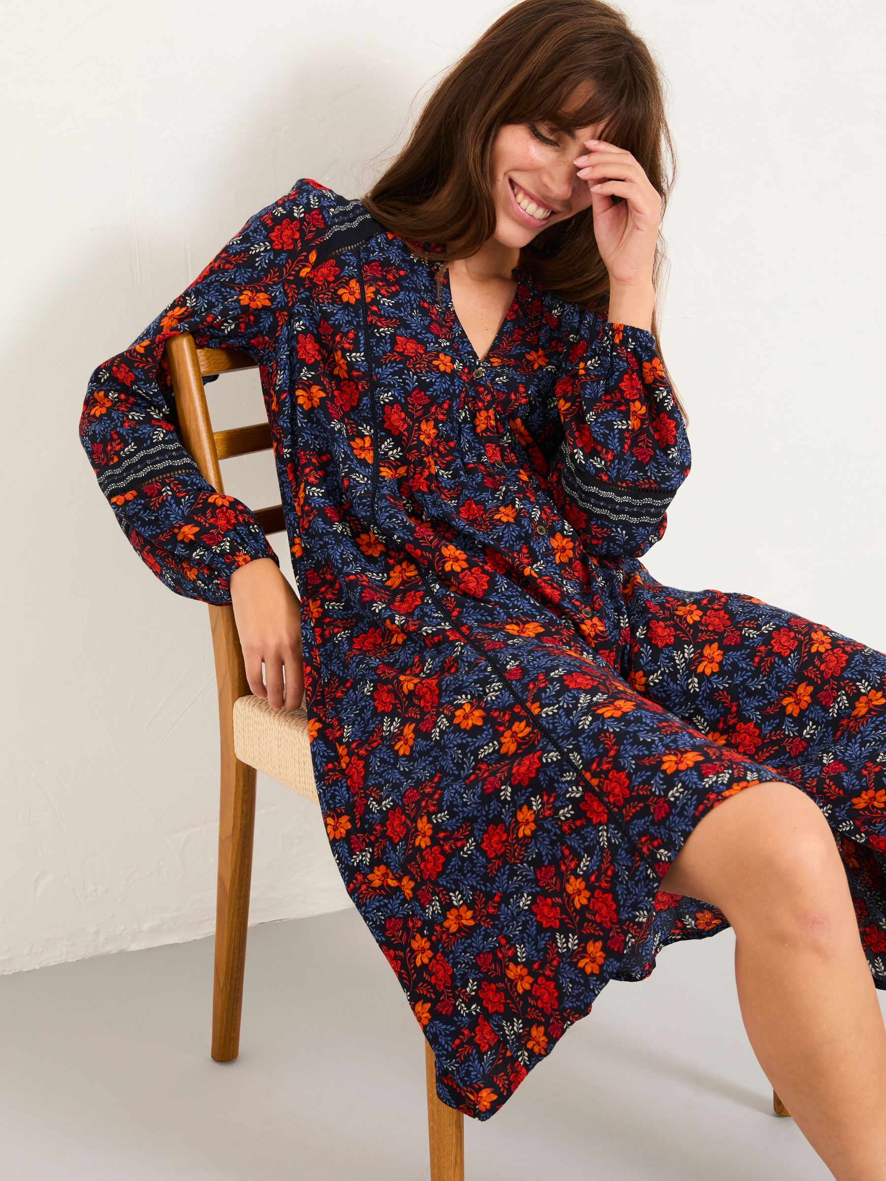 Steph Navy Folk Floral Petite Dress - Image 3 of 5