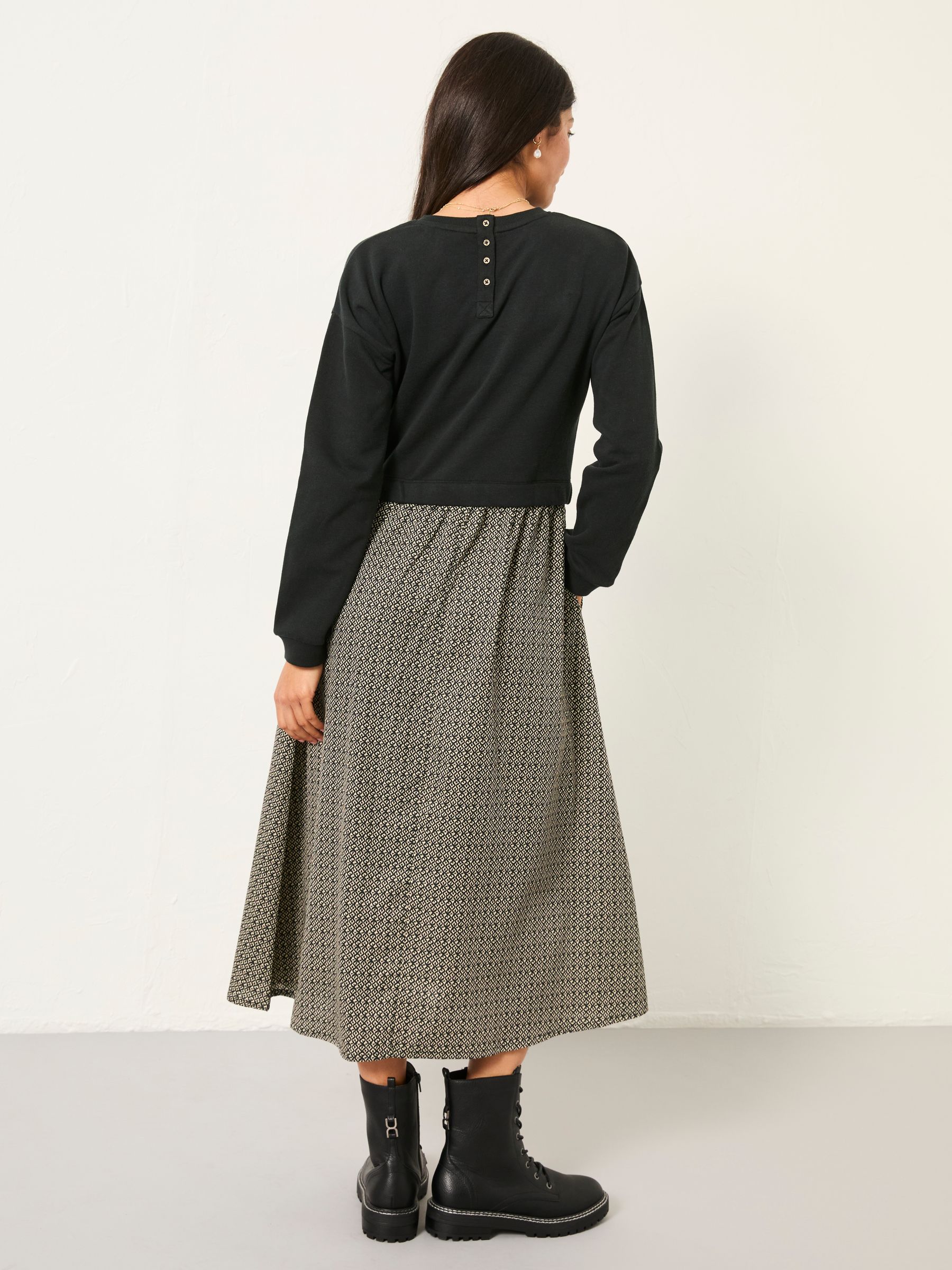 Nia Dark Natural Ikat Geo Petite Midi Dress - Image 2 of 5