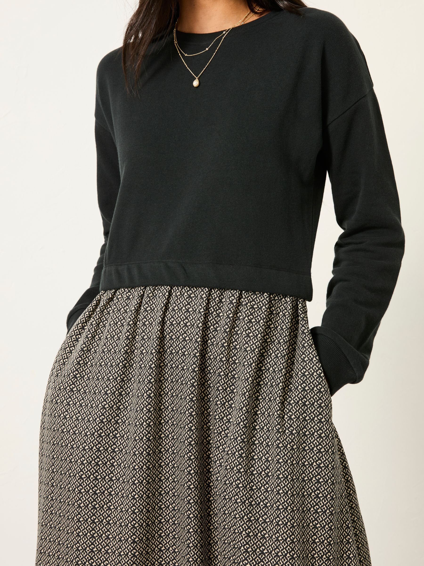 Nia Dark Natural Ikat Geo Petite Midi Dress - Image 4 of 5