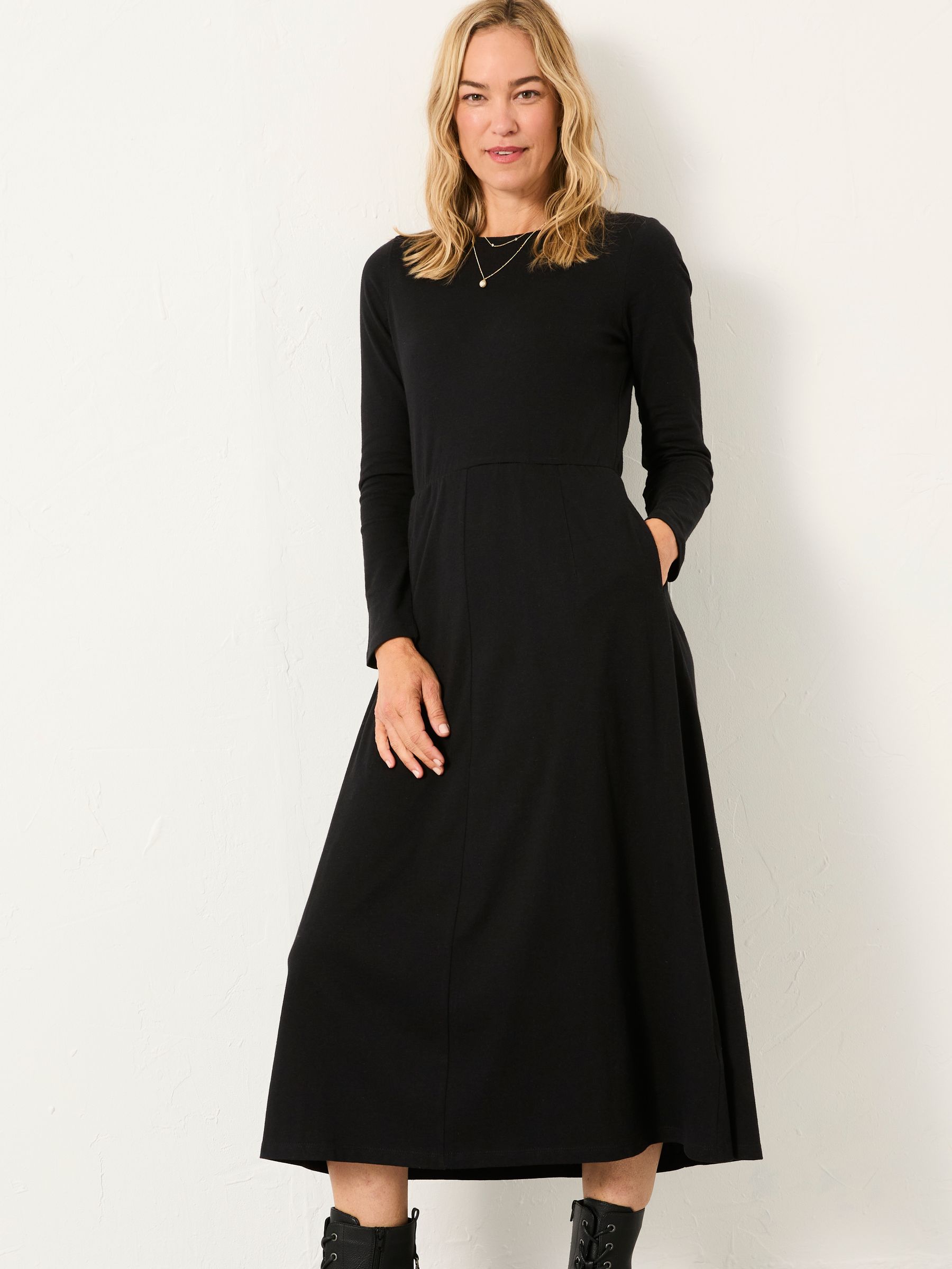 Jonie Black Petite Jersey Midi Dress | FatFace USA
