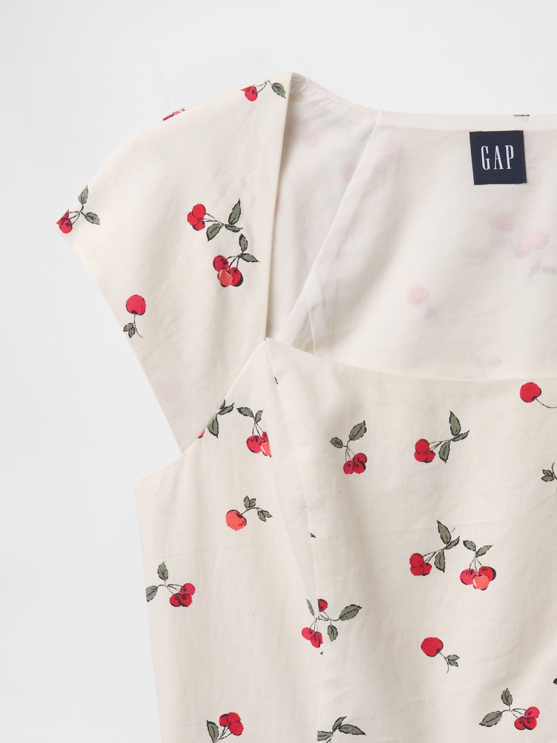 White Cherry Heavyweight Linen-Blend Cap-Sleeve Cropped Top - Image 5 of 5