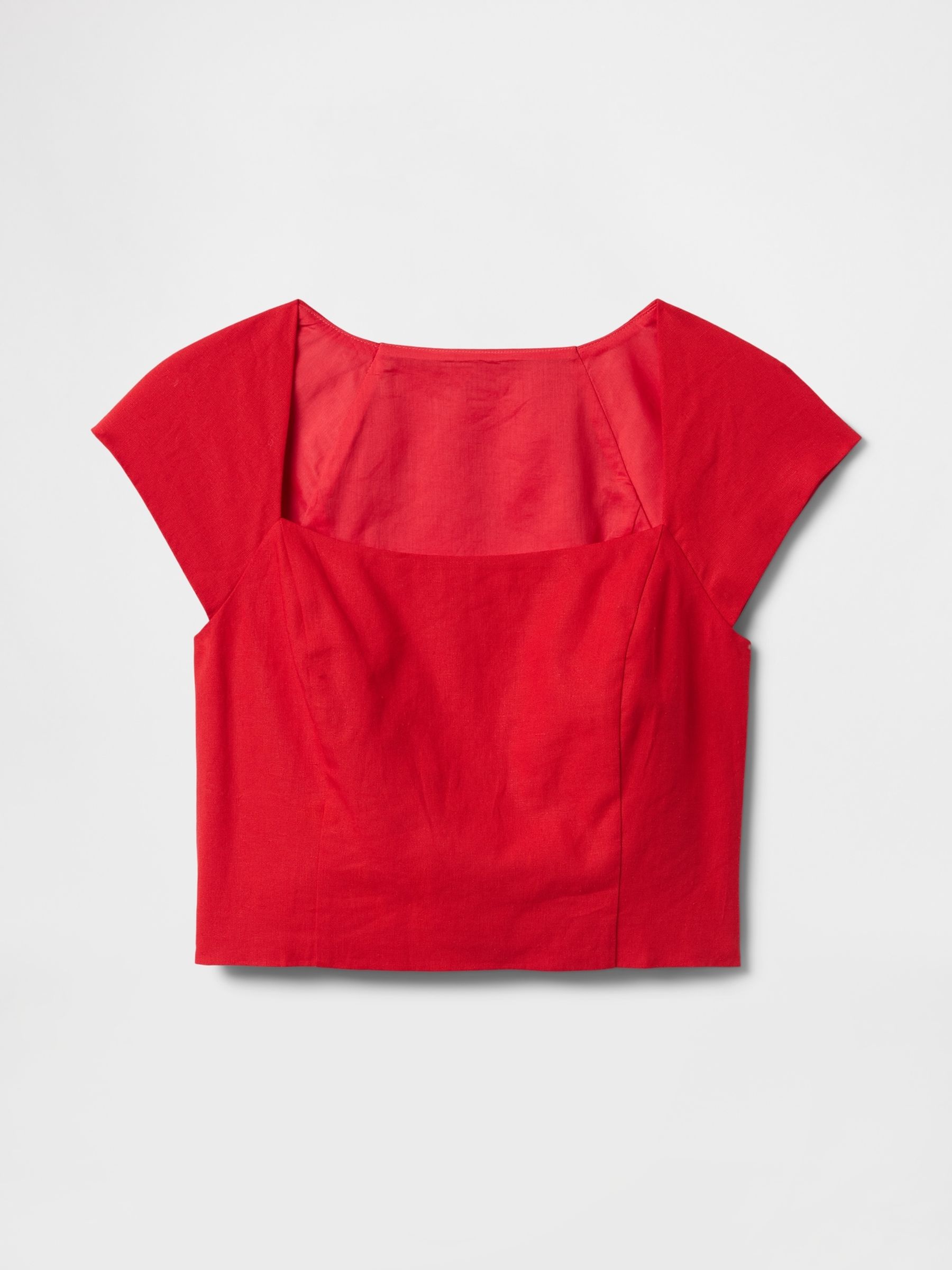 Red Heavyweight Linen-Blend Cap-Sleeve Cropped Top - Image 5 of 5