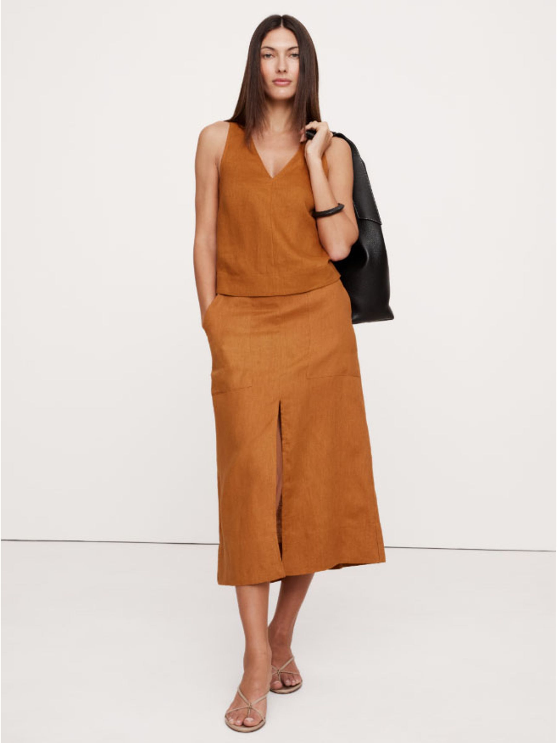 Banana Republic Brown V Neck Cross Back Linen Vest Top - Image 1 of 3