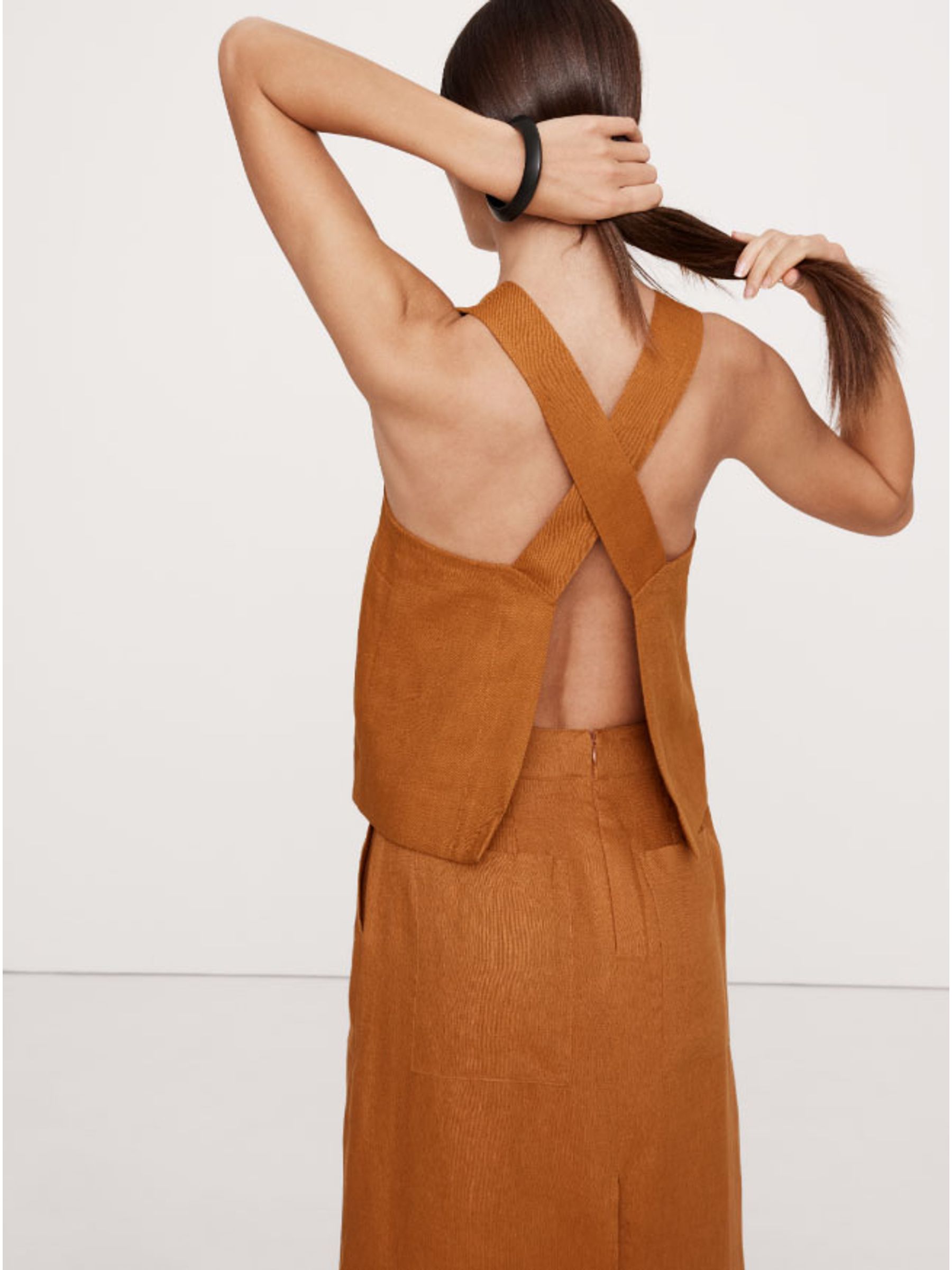 Banana Republic Brown V Neck Cross Back Linen Vest Top - Image 2 of 3