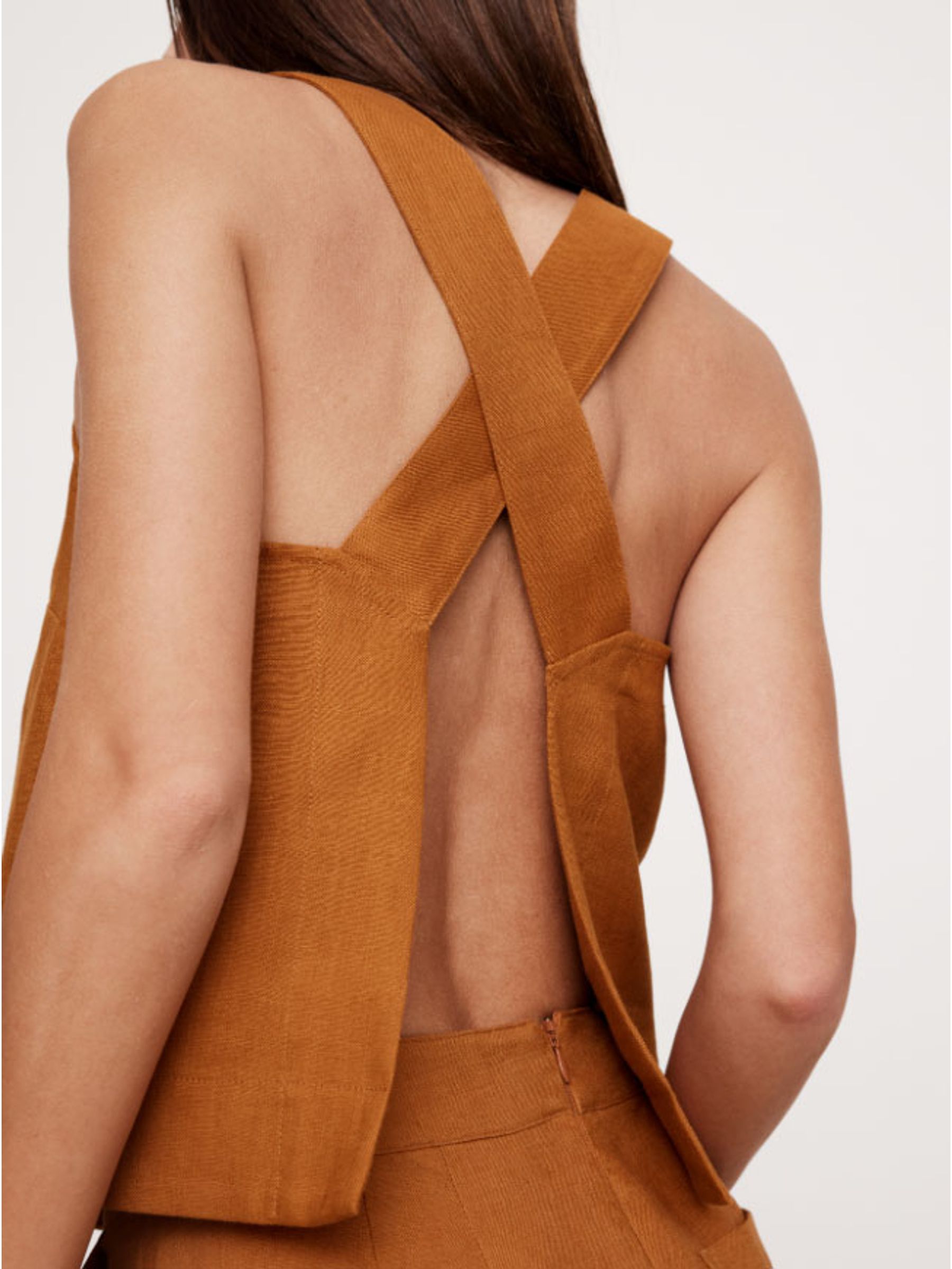 Banana Republic Brown V Neck Cross Back Linen Vest Top - Image 3 of 3