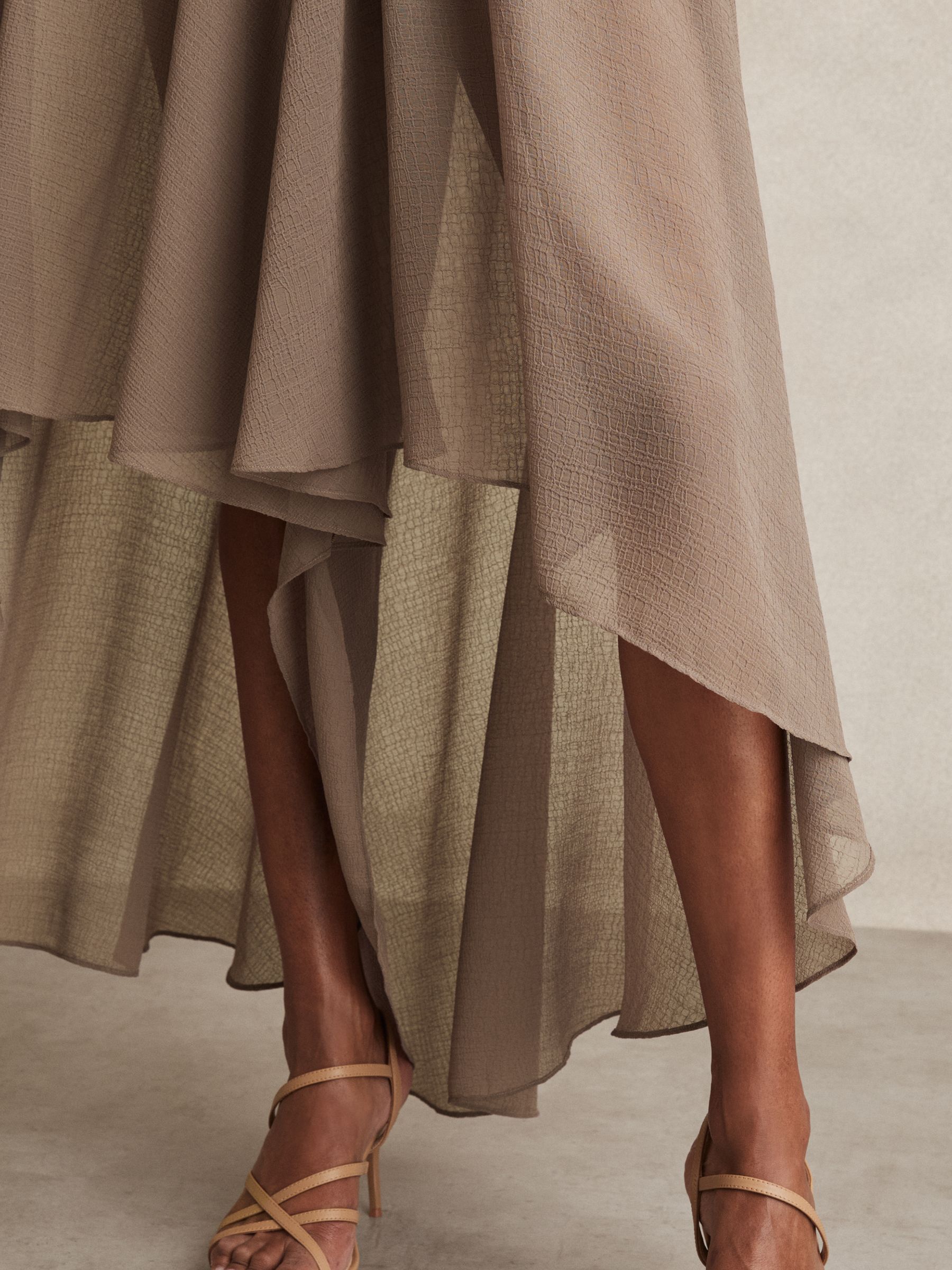Sheer-Overlay High-Low Shorts in Mink Neutral - Image 3 of 6