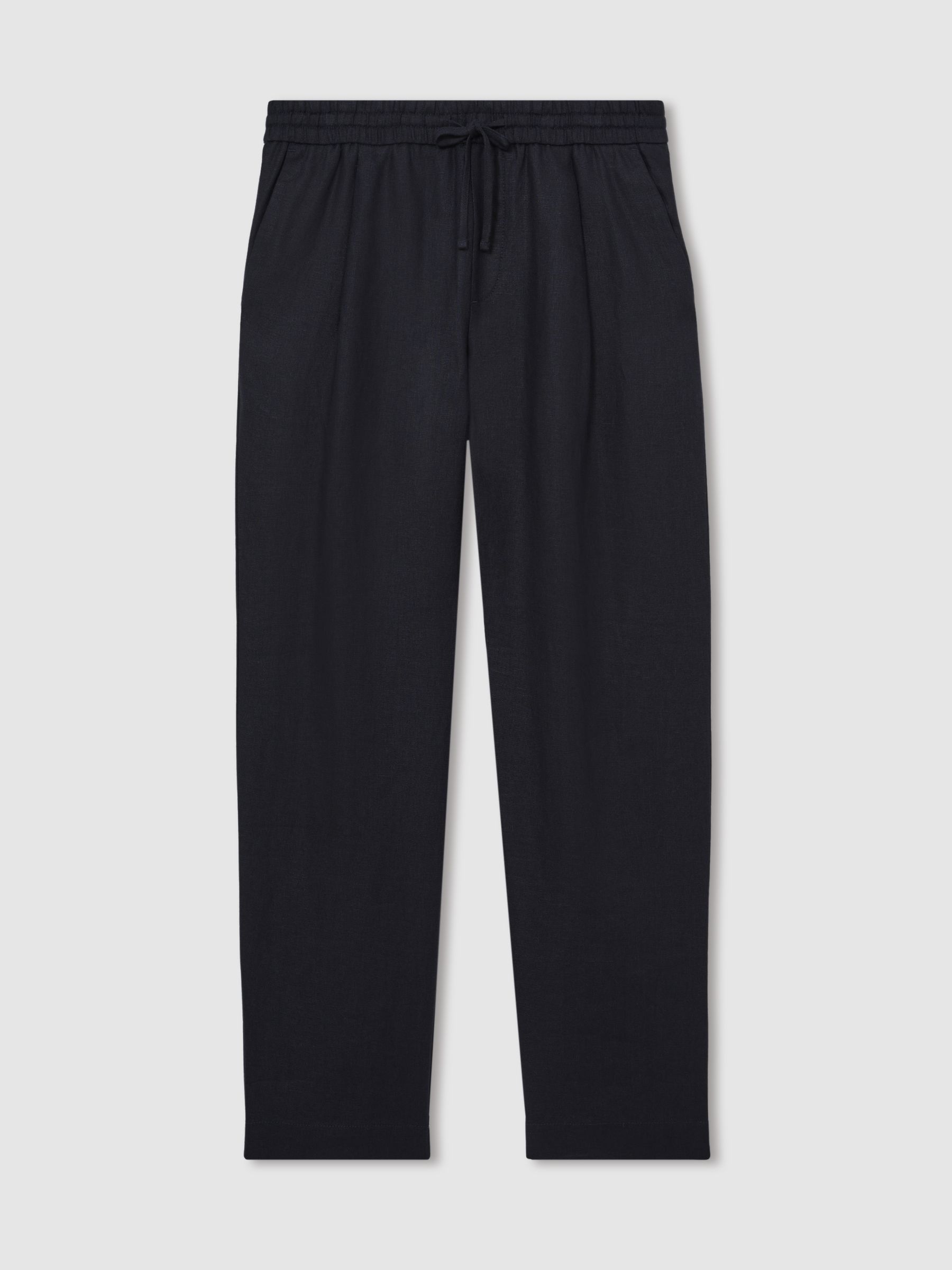 Linen Drawstring Relaxed-Fit Trousers in Navy - Image 2 of 6