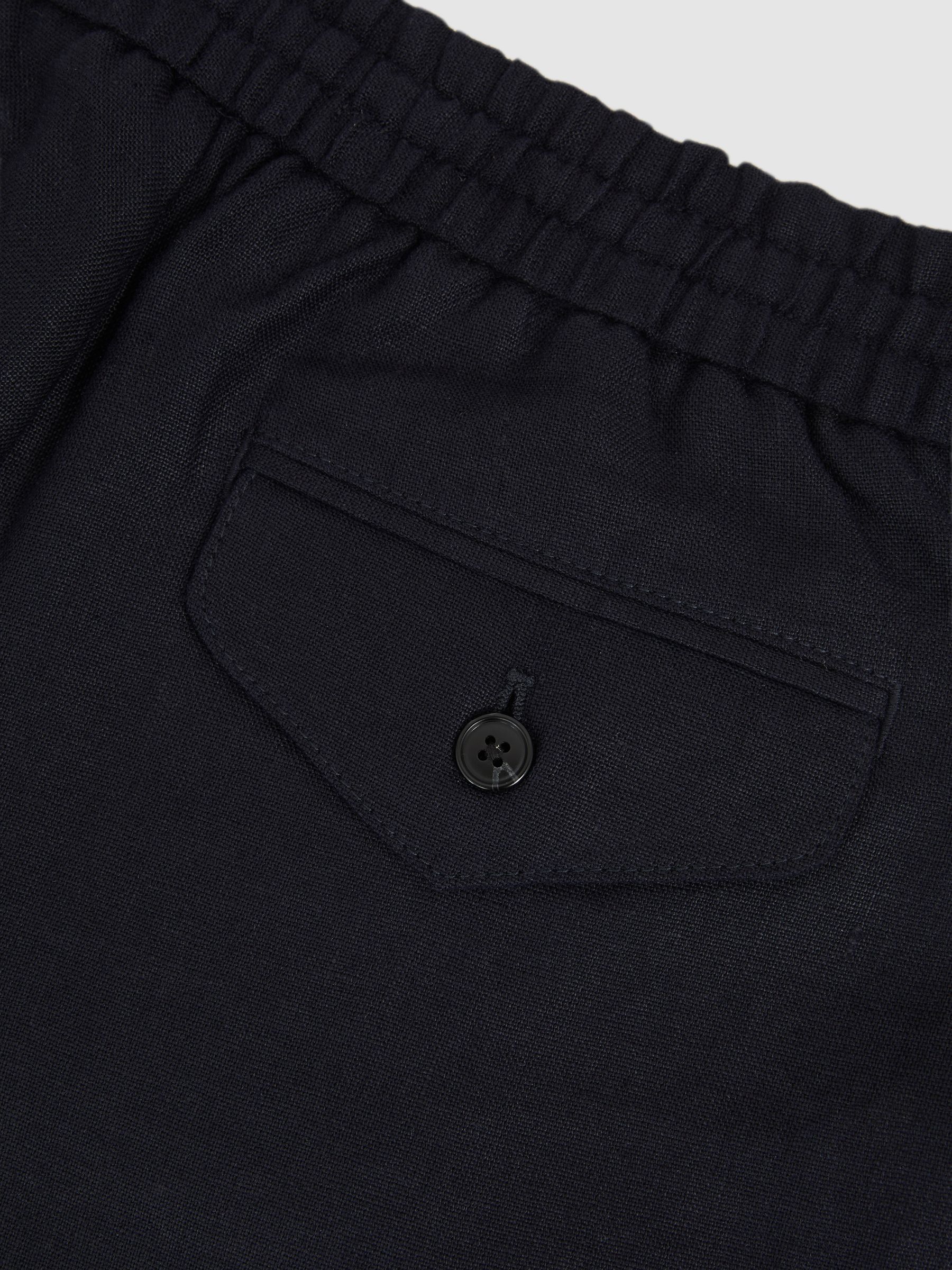 Linen Drawstring Relaxed-Fit Trousers in Navy - Image 6 of 6