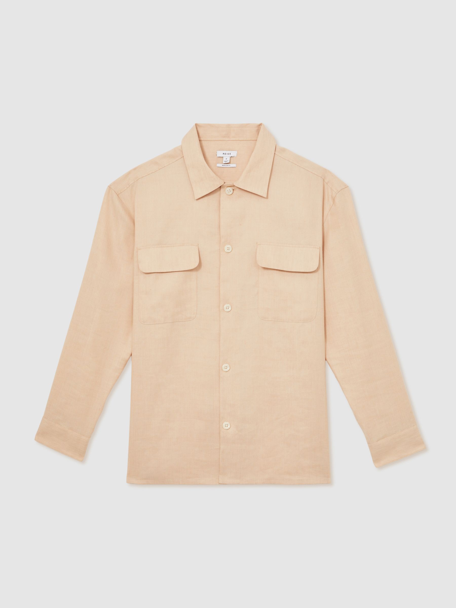 Linen Twin-Pocket Overshirt in Stone - Image 2 of 6