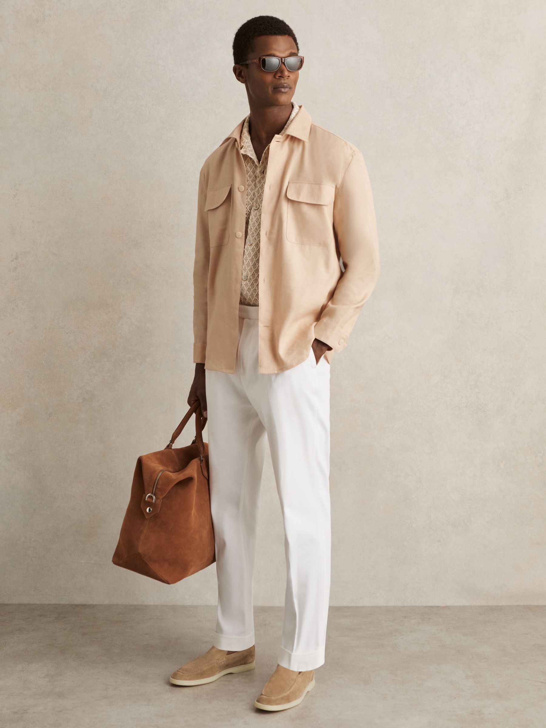 Linen Twin-Pocket Overshirt in Stone - Image 3 of 6