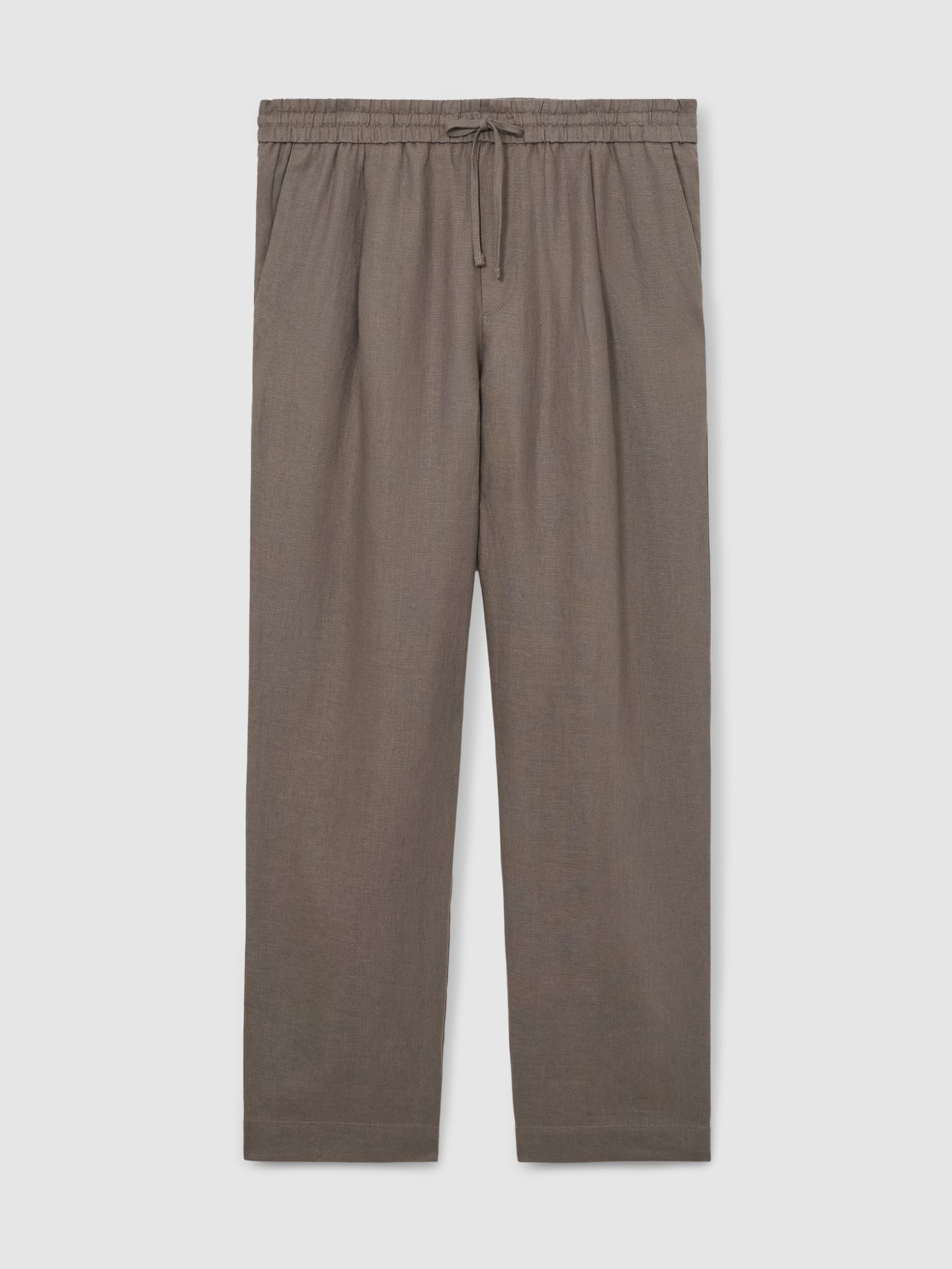 Linen Drawstring Relaxed-Fit Trousers in Mushroom Brown - Image 2 of 7