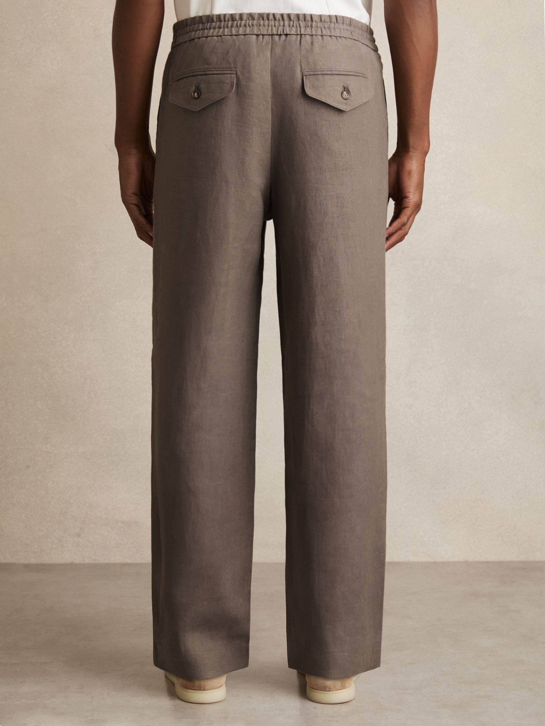 Linen Drawstring Relaxed-Fit Trousers in Mushroom Brown - Image 5 of 7