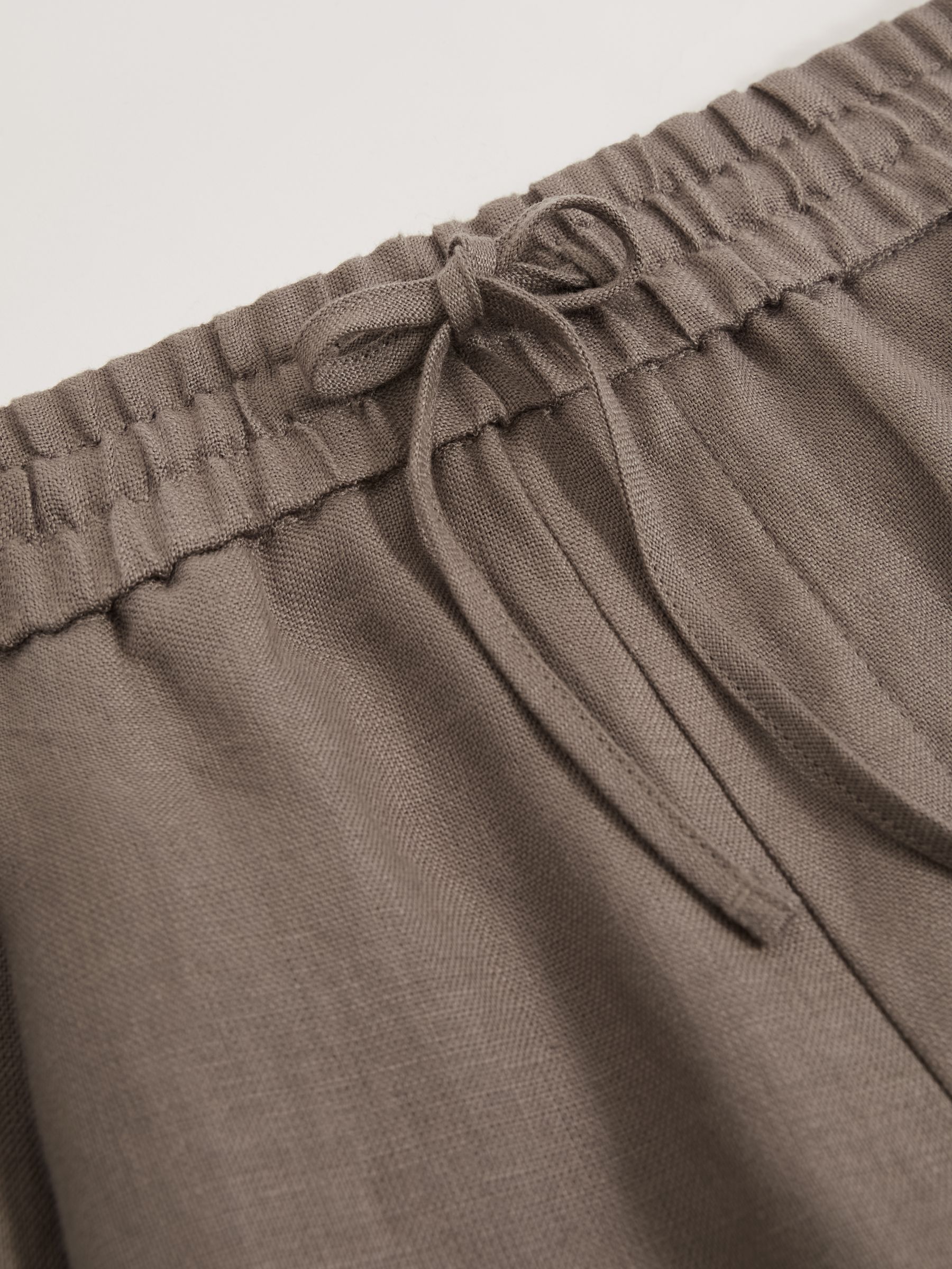 Linen Drawstring Relaxed-Fit Trousers in Mushroom Brown - Image 7 of 7