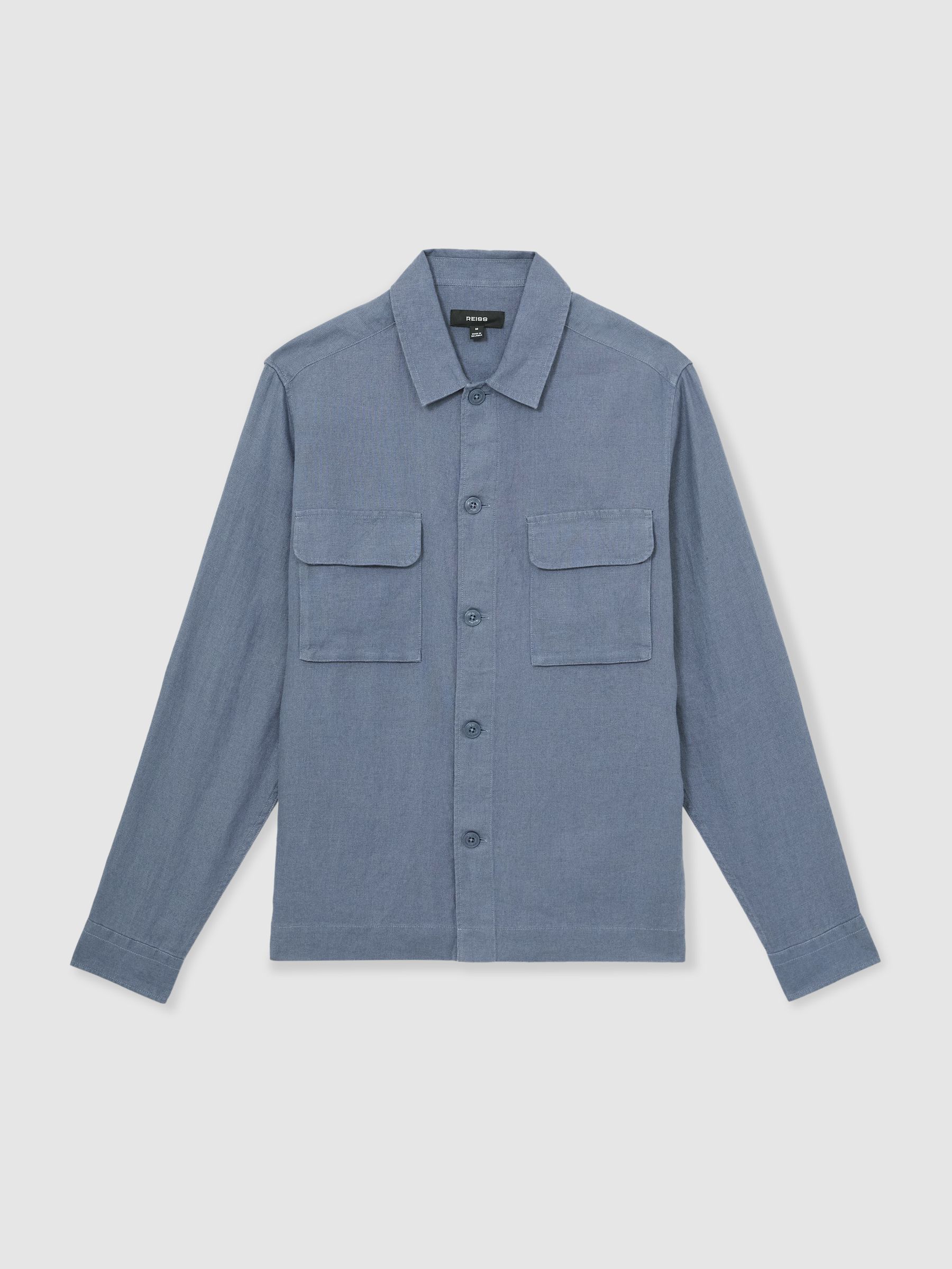 Linen Twin-Pocket Overshirt in Airforce Blue - Image 2 of 6