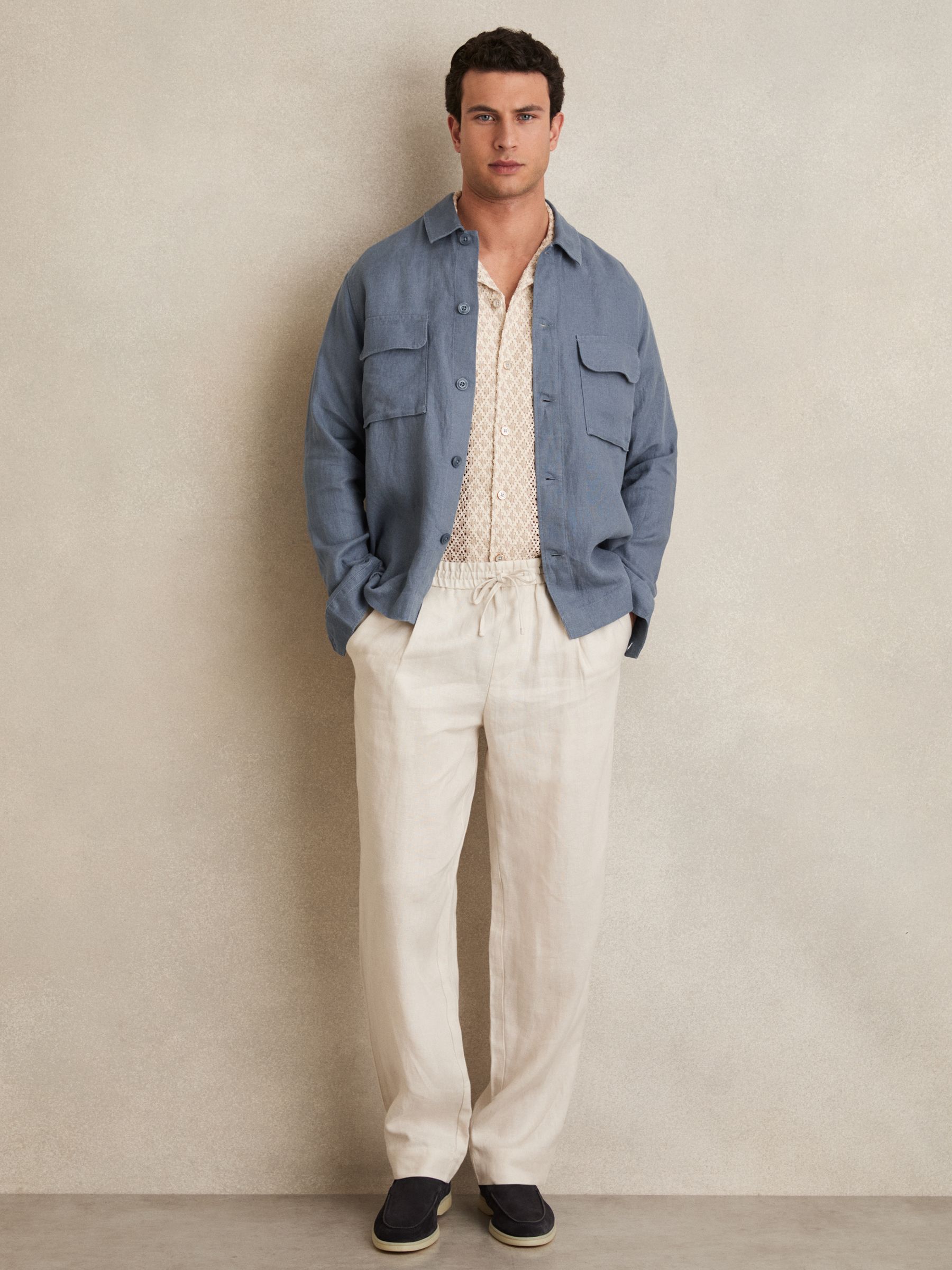 Linen Twin-Pocket Overshirt in Airforce Blue - Image 3 of 6