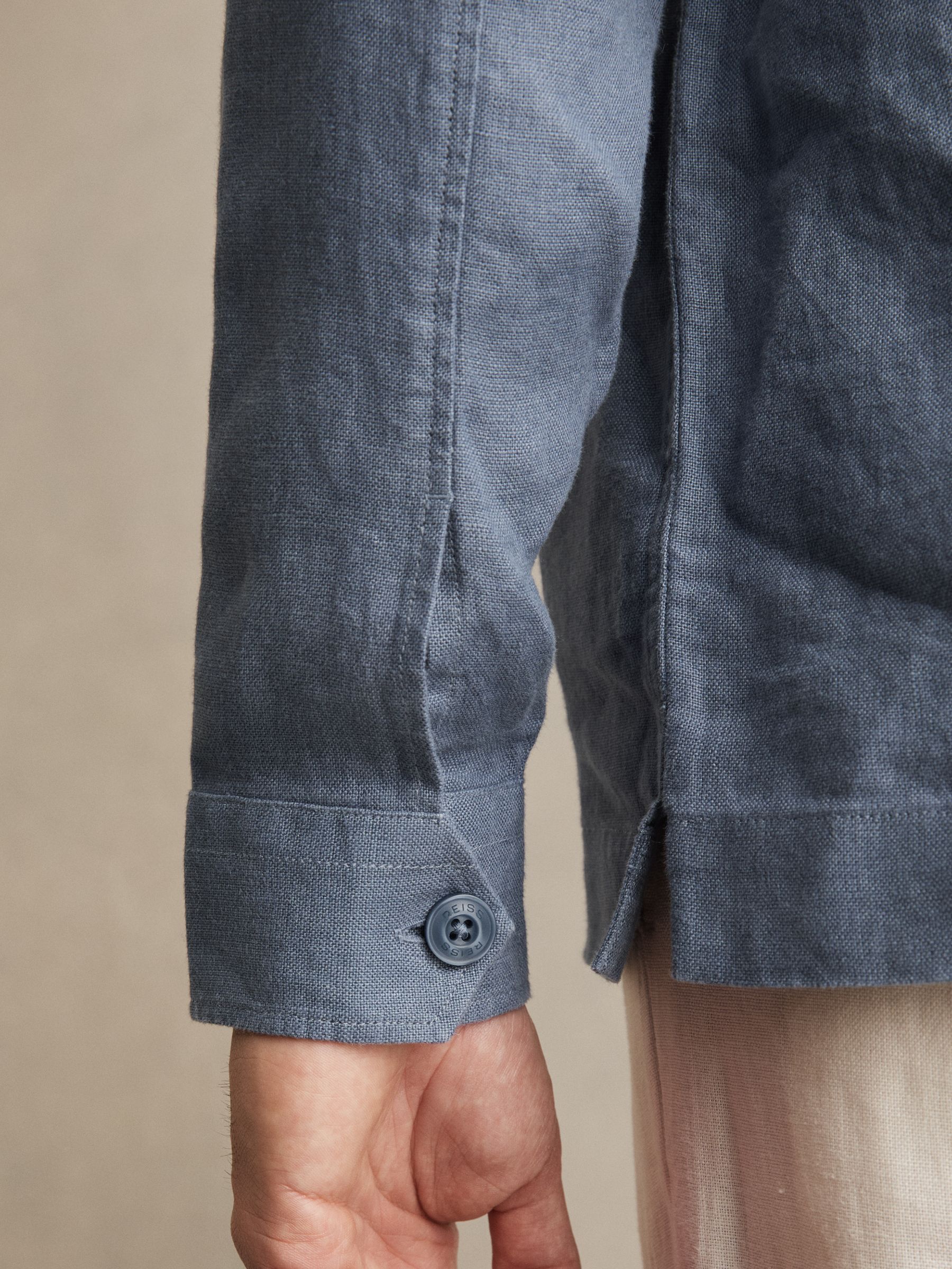 Linen Twin-Pocket Overshirt in Airforce Blue - Image 4 of 6