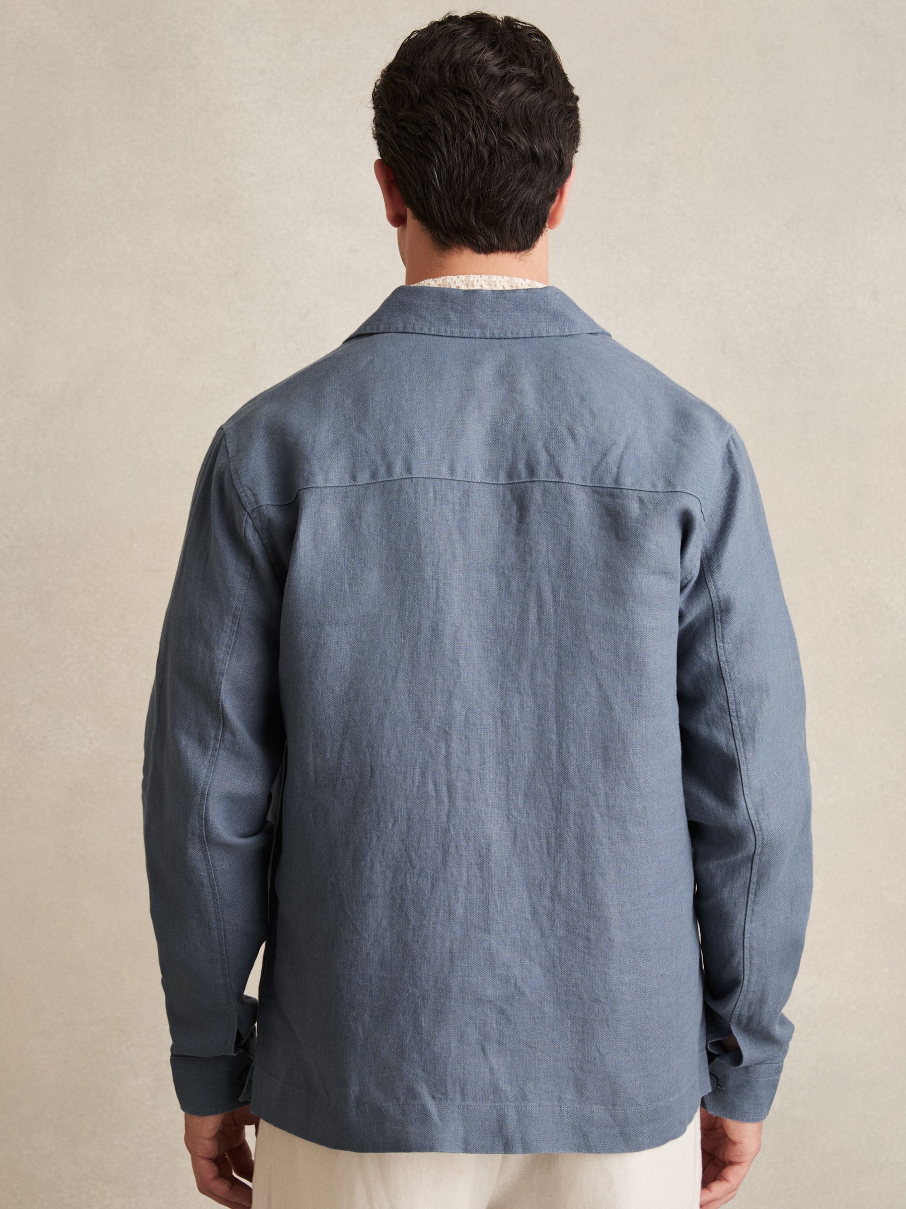 Linen Twin-Pocket Overshirt in Airforce Blue - Image 5 of 6