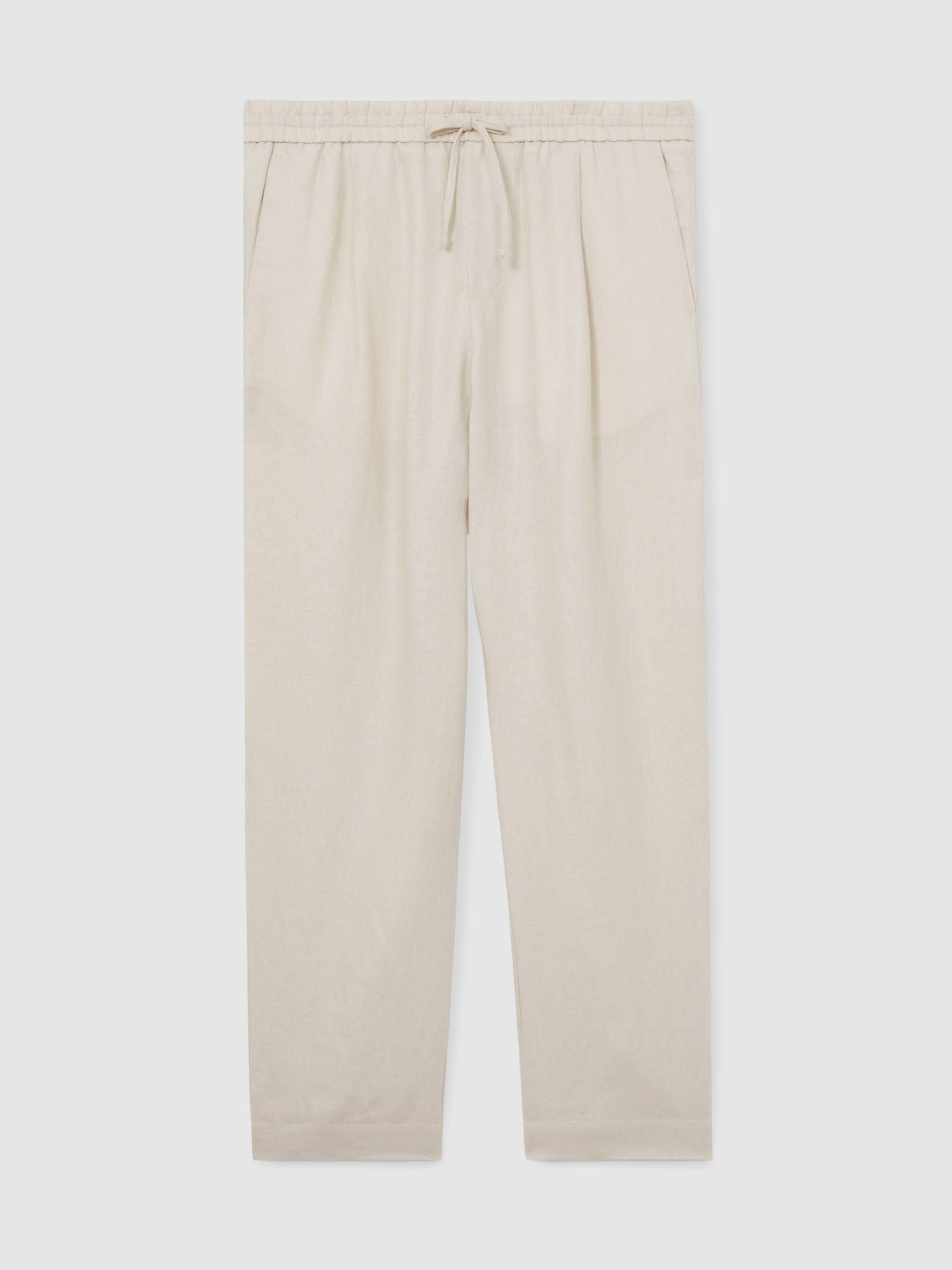 Linen Drawstring Relaxed-Fit Trousers in Stone - Image 2 of 6