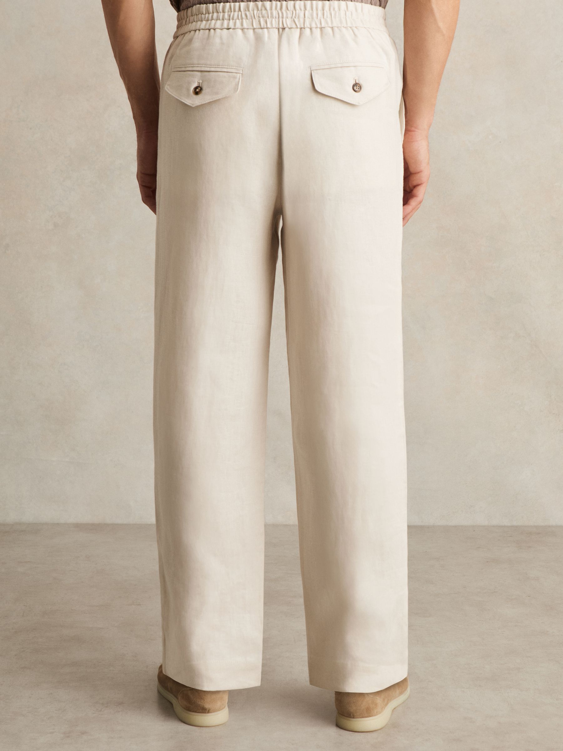 Linen Drawstring Relaxed-Fit Trousers in Stone - Image 5 of 6