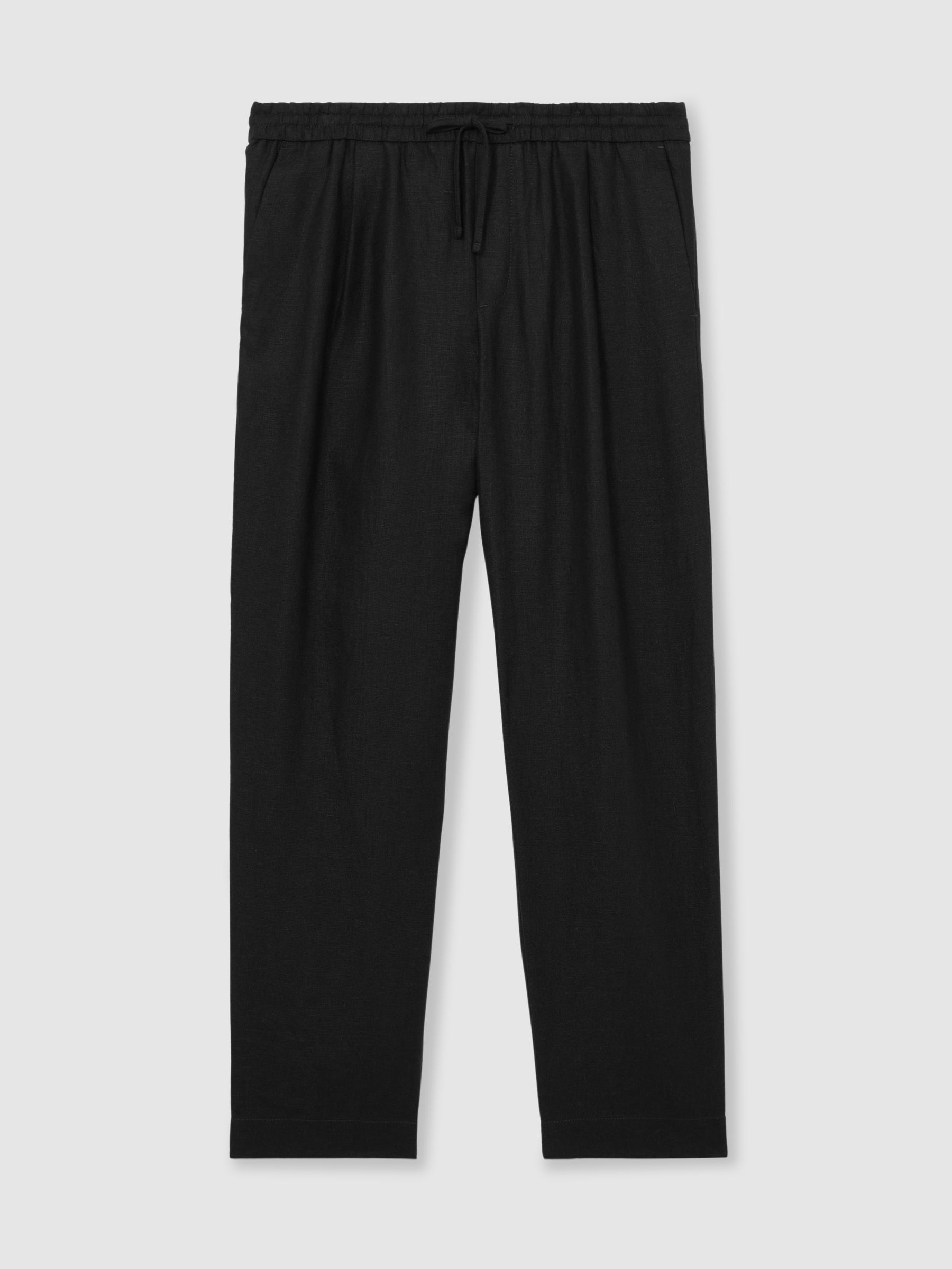 Linen Drawstring Relaxed-Fit Trousers in Black - Image 2 of 7