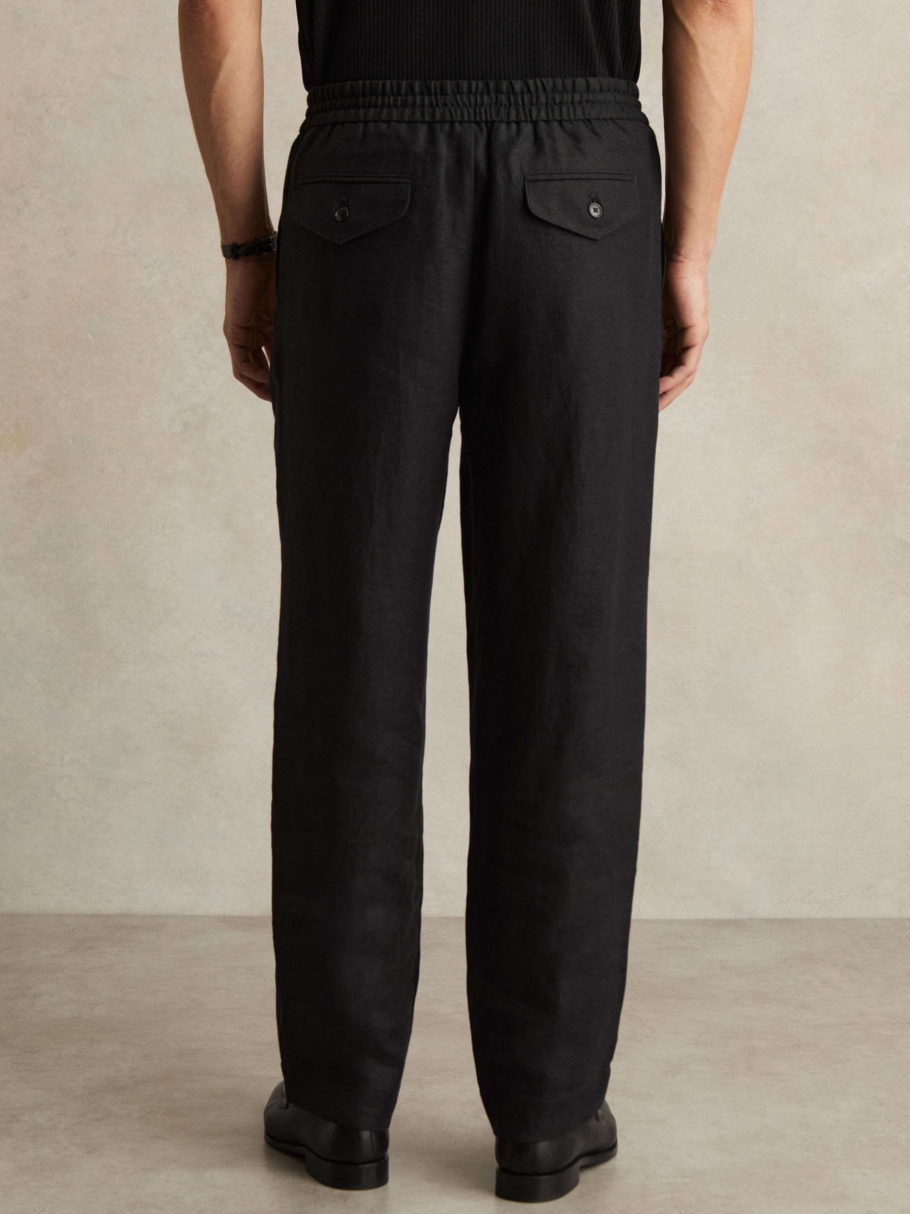 Linen Drawstring Relaxed-Fit Trousers in Black - Image 5 of 7