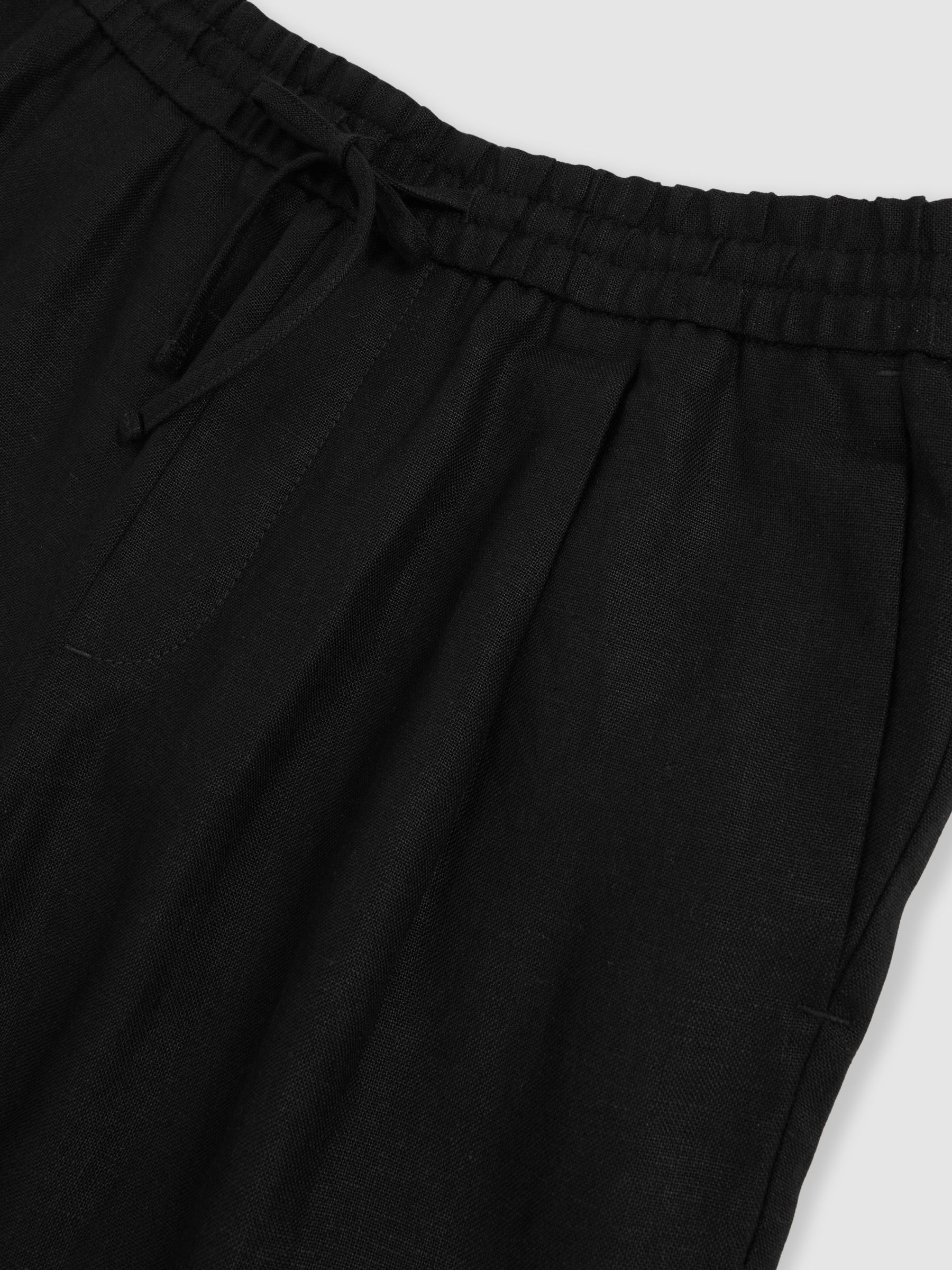 Linen Drawstring Relaxed-Fit Trousers in Black - Image 7 of 7