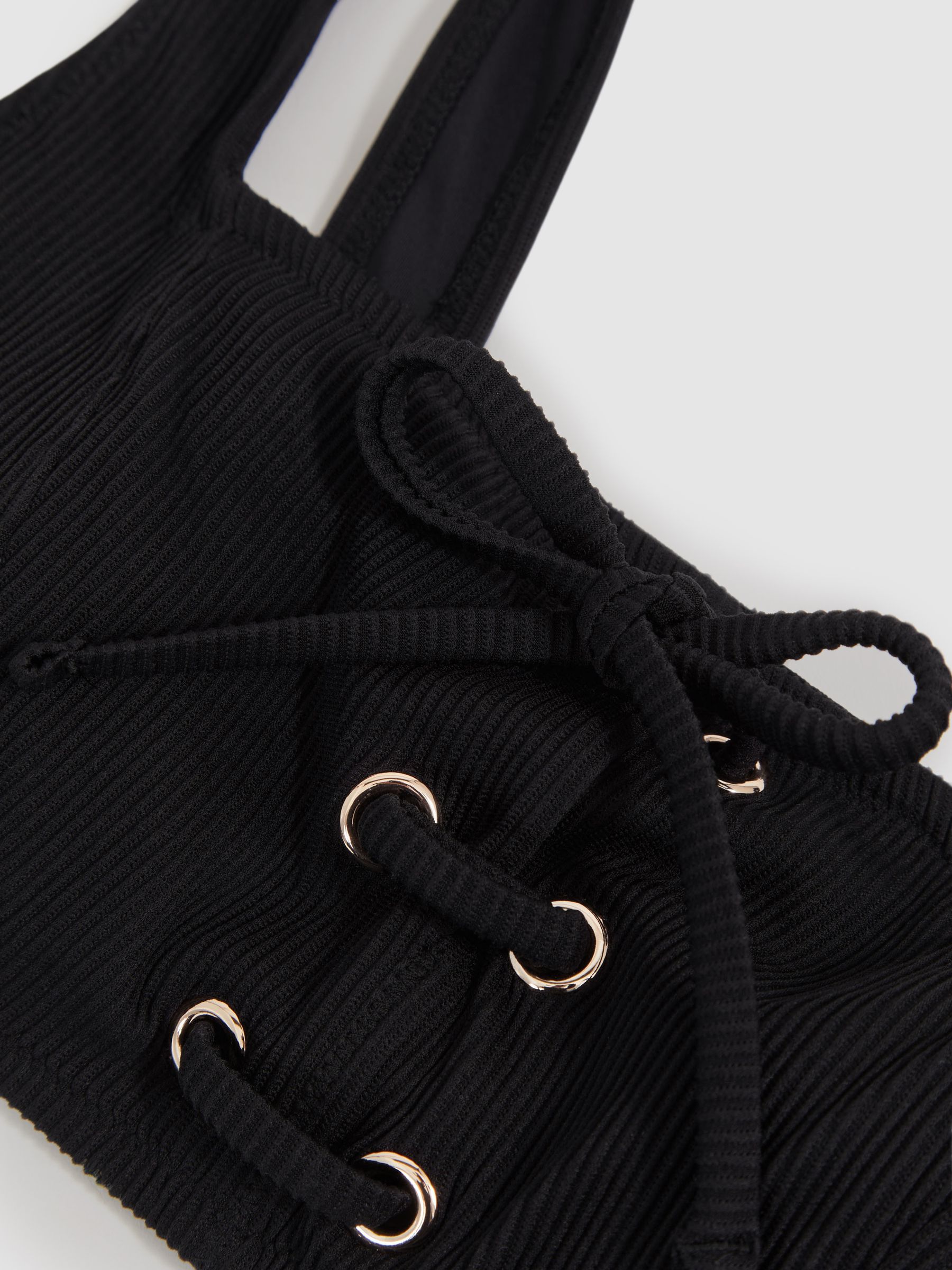 Ribbed Lace-Up Bikini Top in Black - image 4