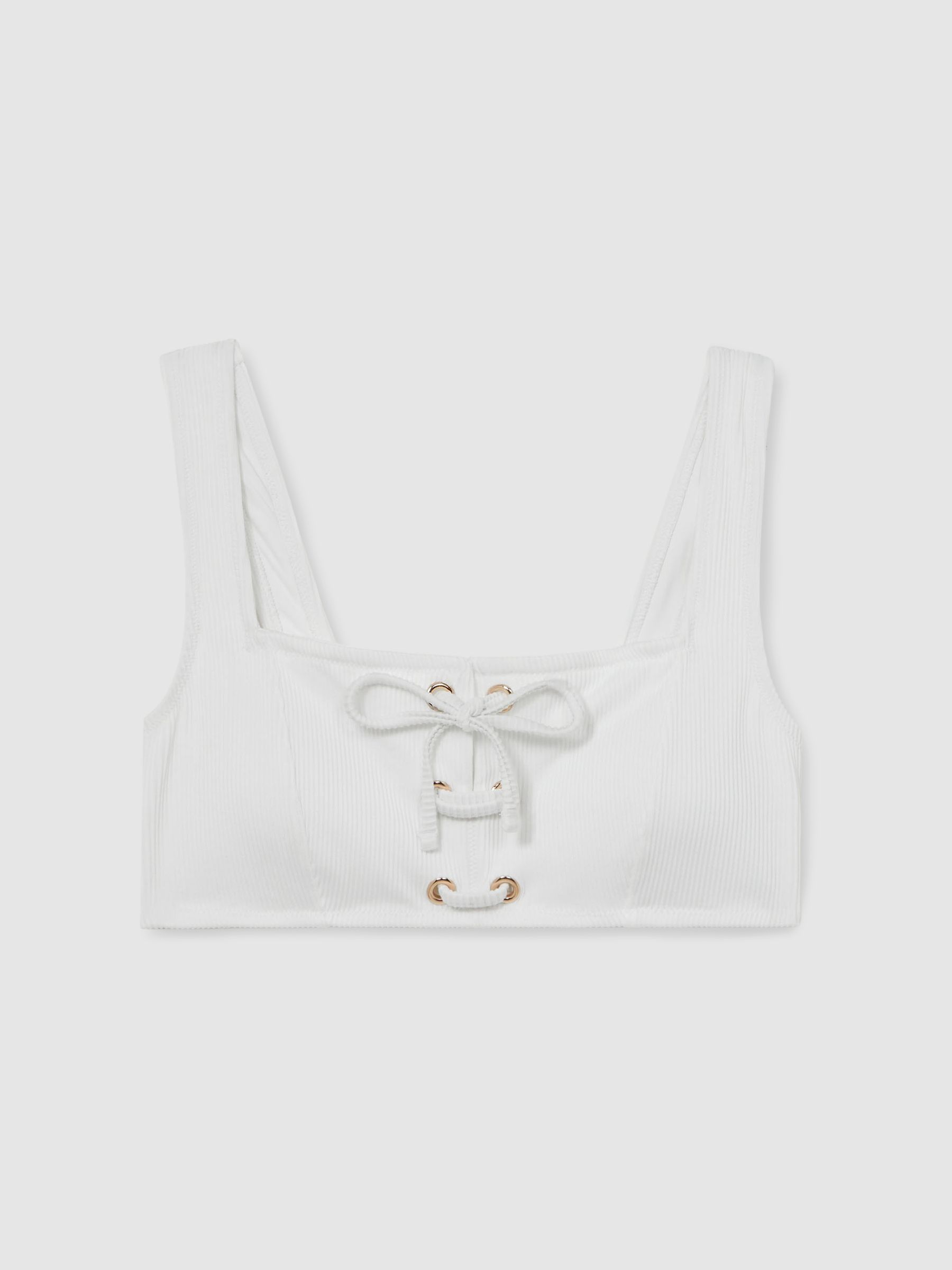 Ribbed Lace-Up Bikini Top in White - Image 2 of 6