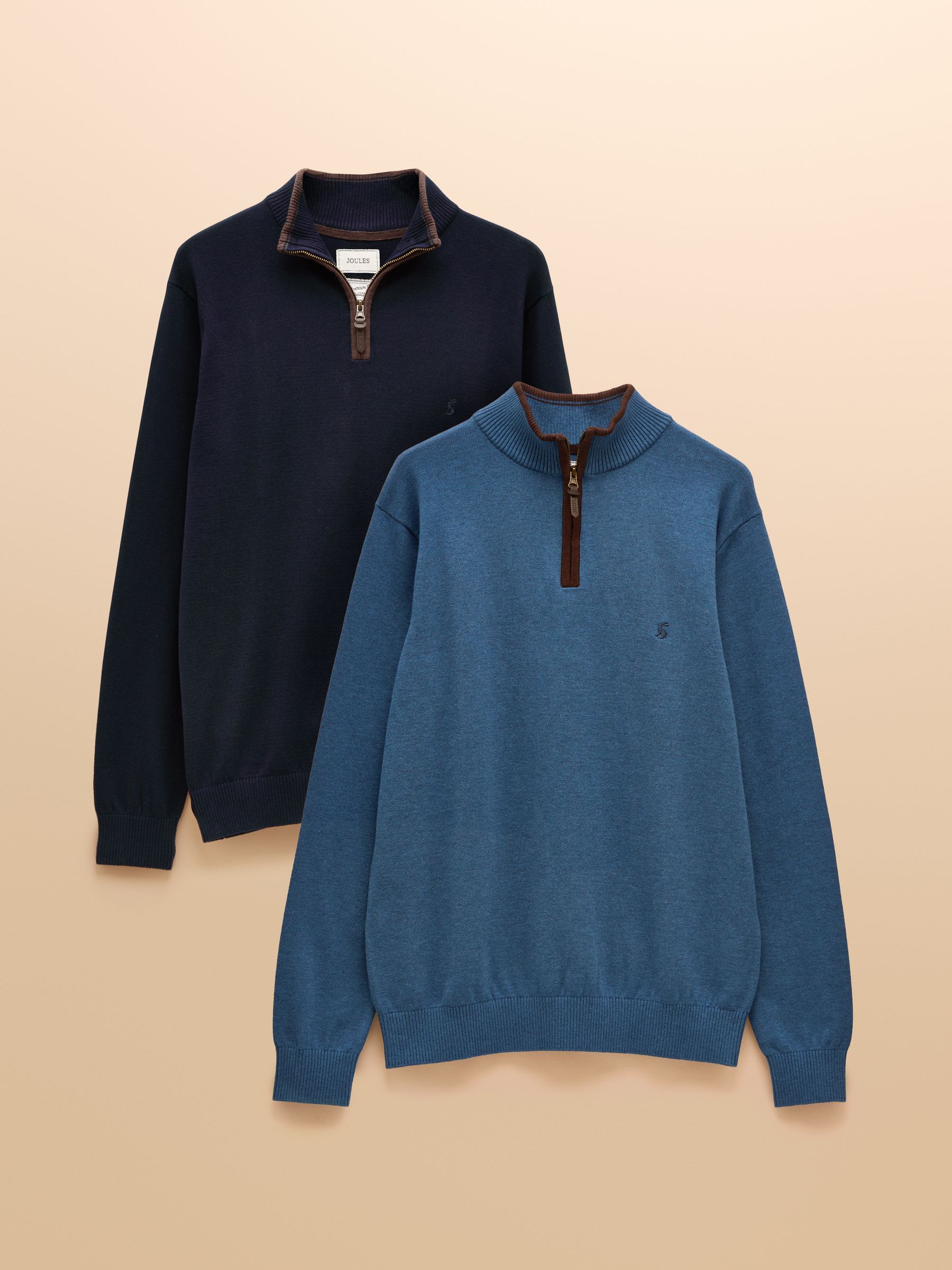 Hillside Blue & Navy Quarter Zip Knitted Jumpers 2 Pack - Image 1 of 7