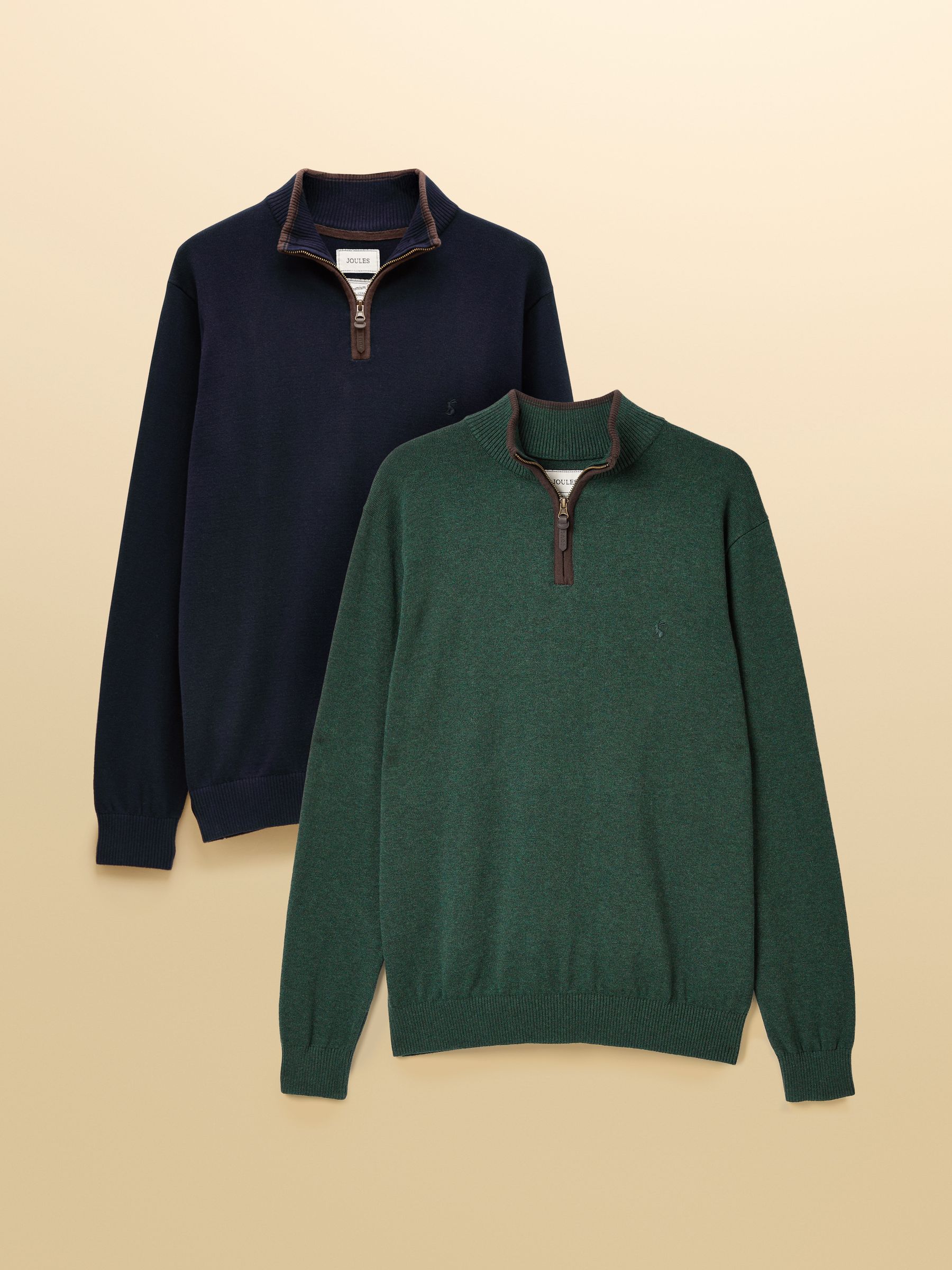 Hillside Green & Navy Quarter Zip Knitted Jumpers 2 Pack - Image 1 of 7