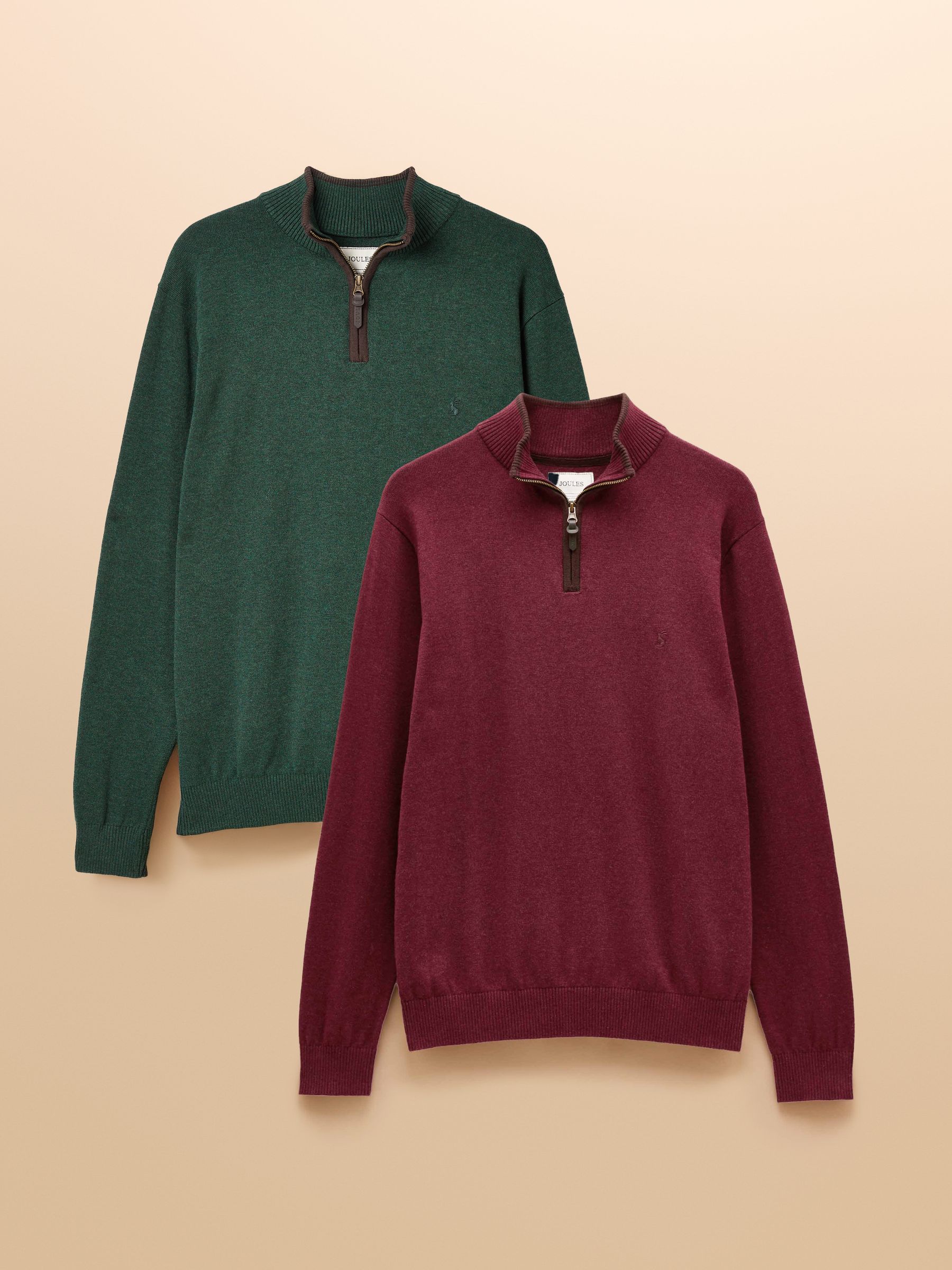 Hillside Burgundy & Green Quarter Zip Knitted Jumpers 2 Pack - Image 1 of 7