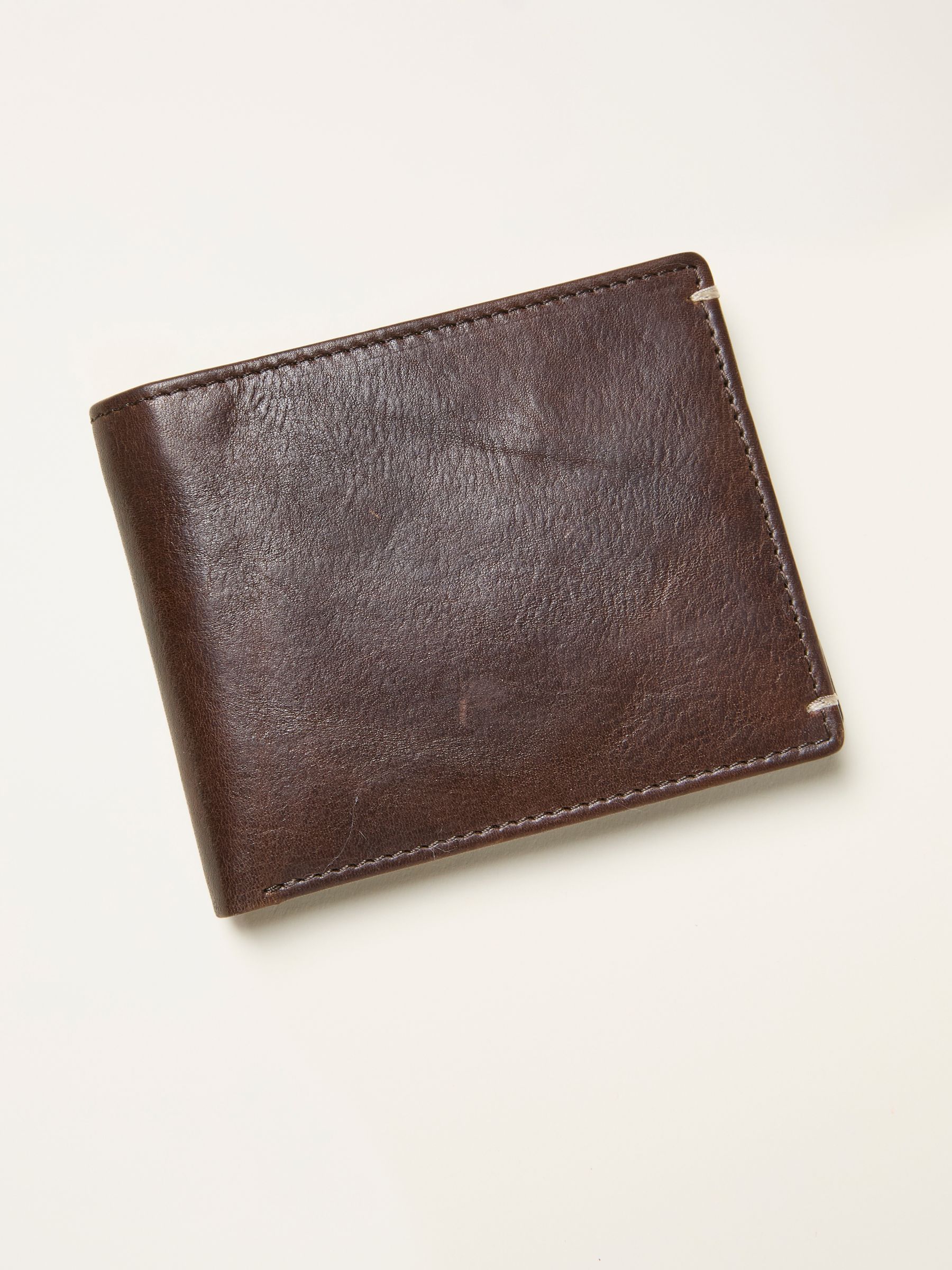 Chocolate Brown Corner Stitch Detail Leather Wallet - Image 1 of 2 Chocolate Brown Corner Stitch Detail Leather Wallet - Image 1 of 2