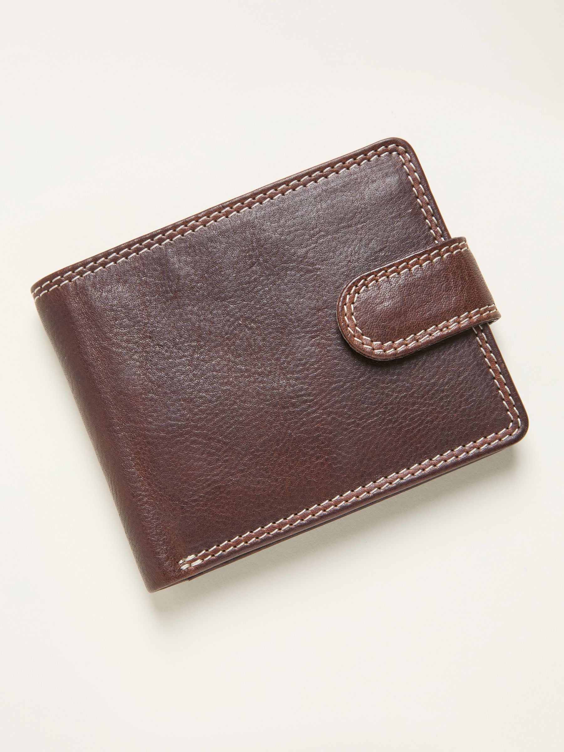 Chocolate Brown Contrast Stitch Leather Wallet - Image 1 of 2 Chocolate Brown Contrast Stitch Leather Wallet - Image 1 of 2