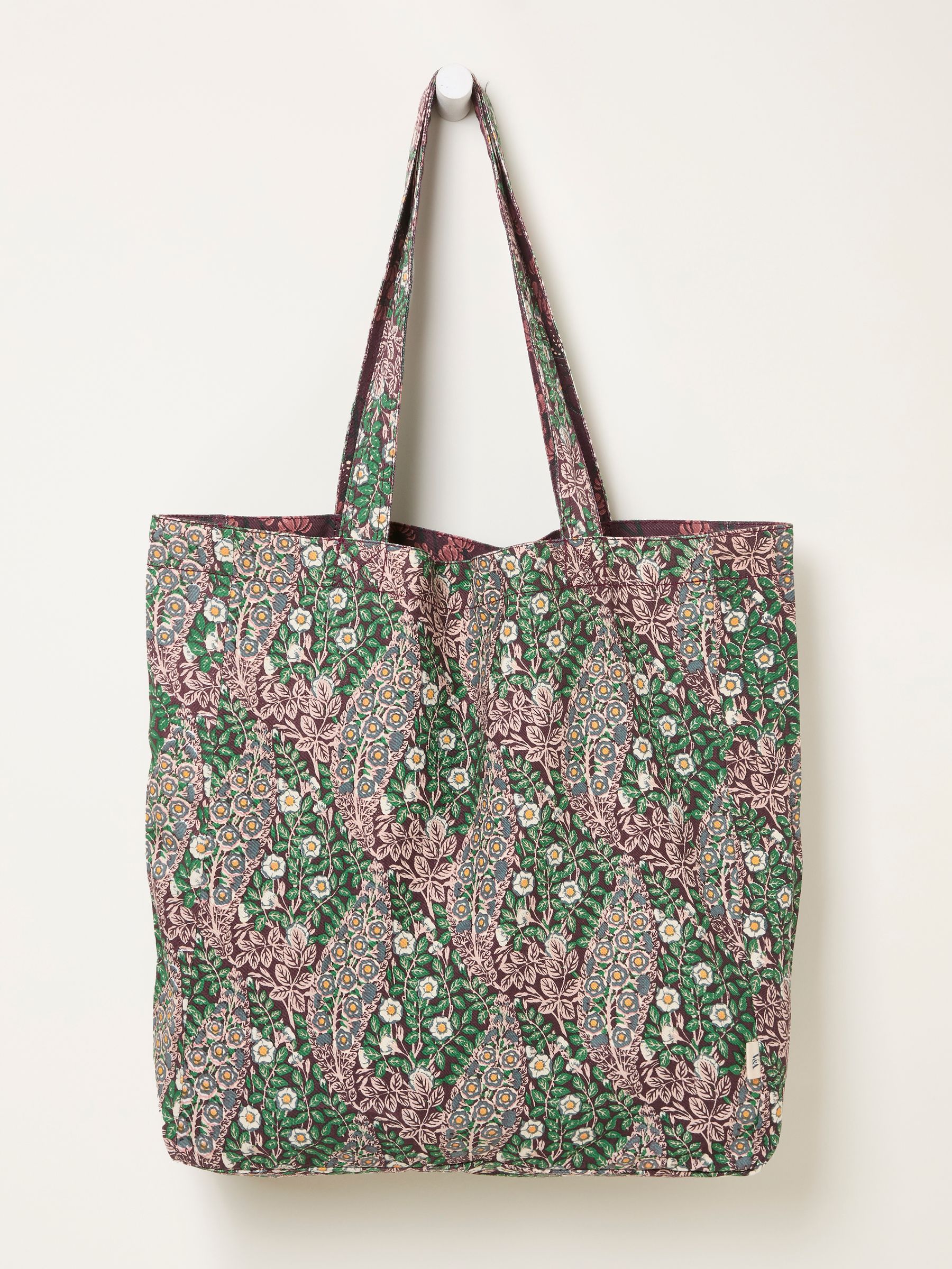 Burgundy Red Japanese Rose & Meadow Floral Reversible Tote Bag
