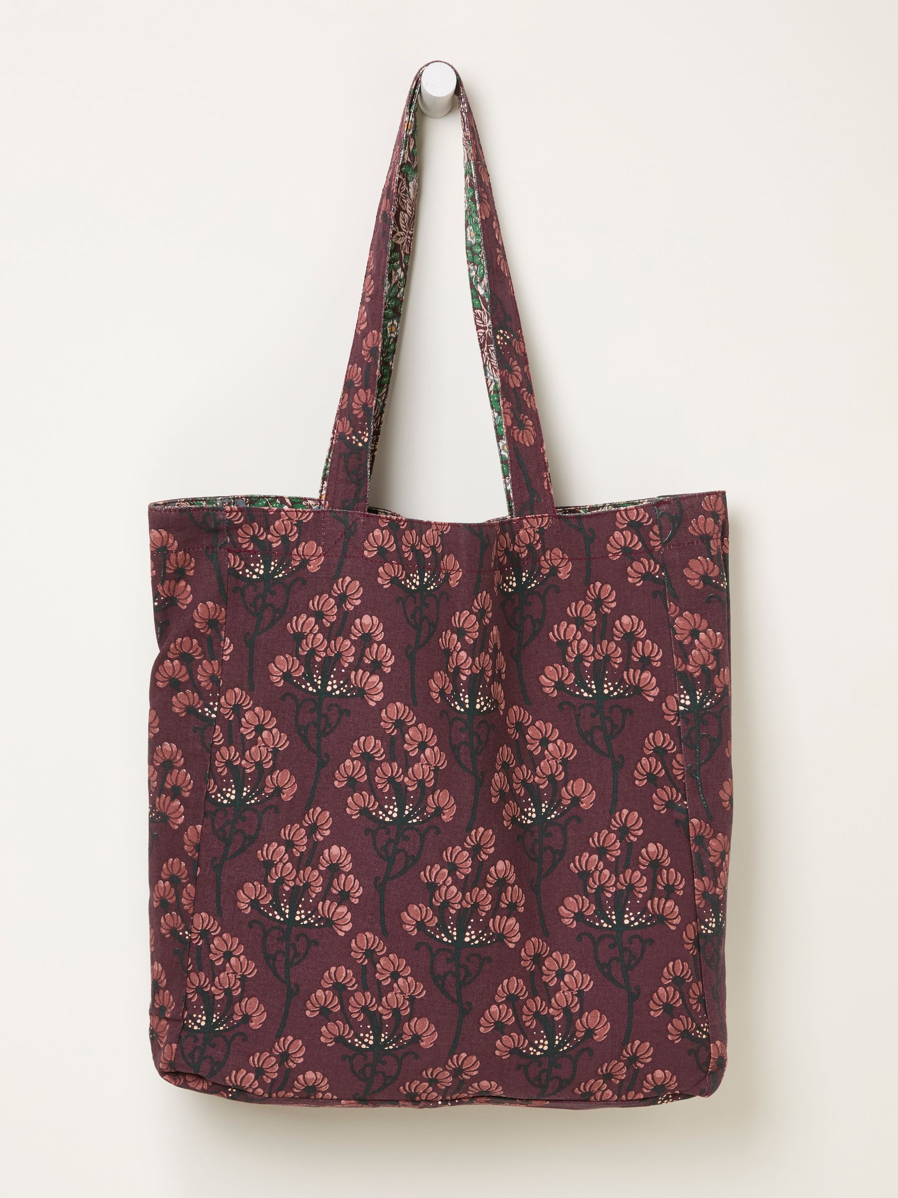 Burgundy Red Japanese Rose & Meadow Floral Reversible Tote Bag - Image 2 of 2