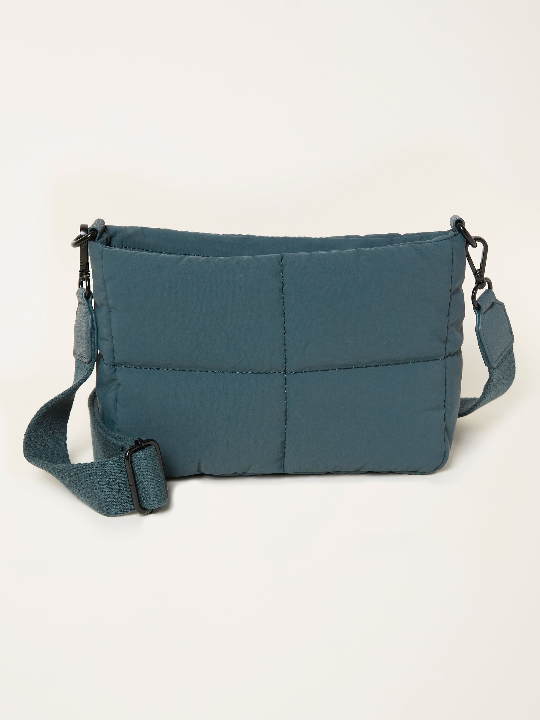 Teal Blue Quilted Nylon Crossbody Bag - Image 1 of 3