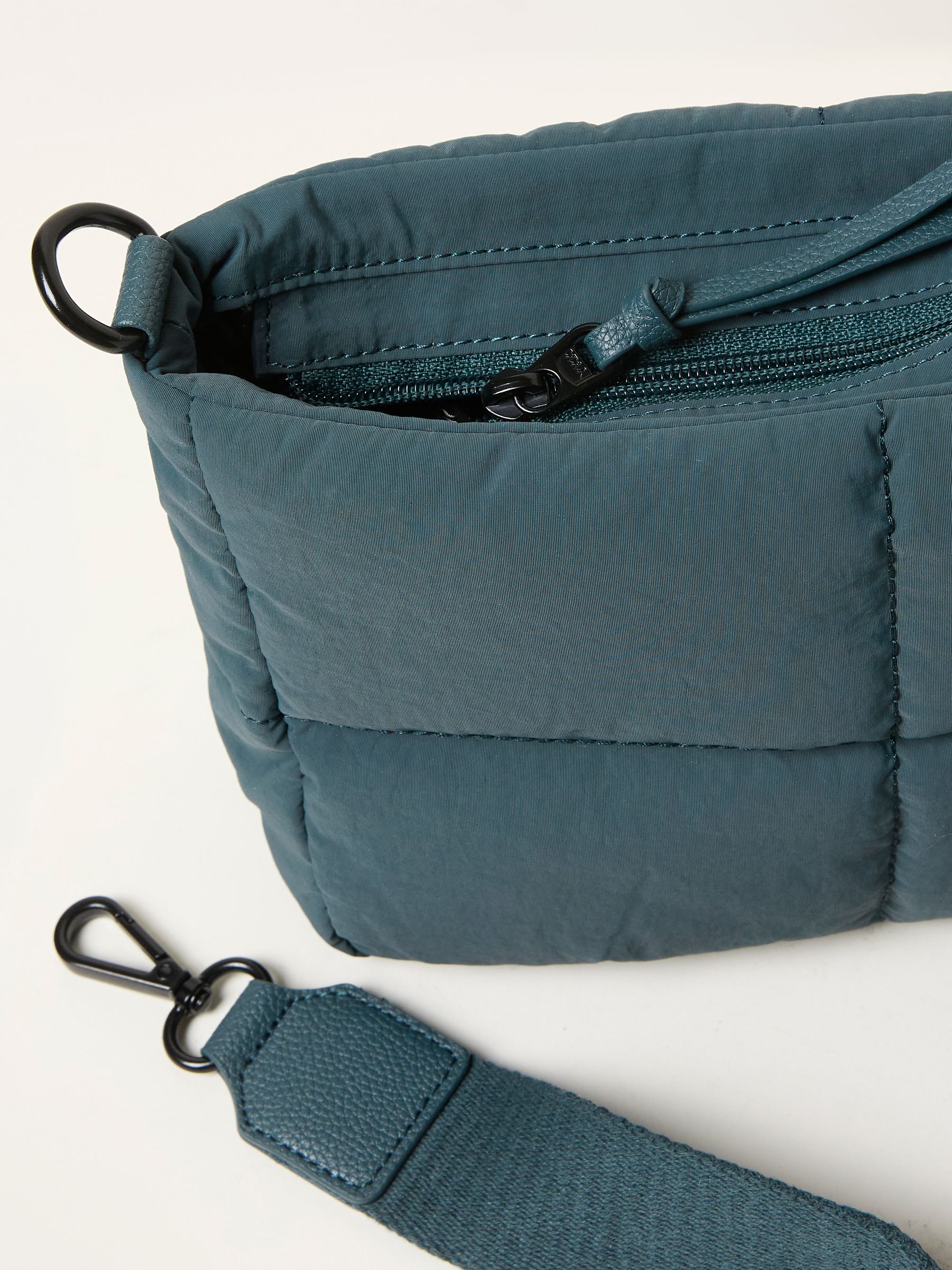 Teal Blue Quilted Nylon Crossbody Bag - Image 2 of 3