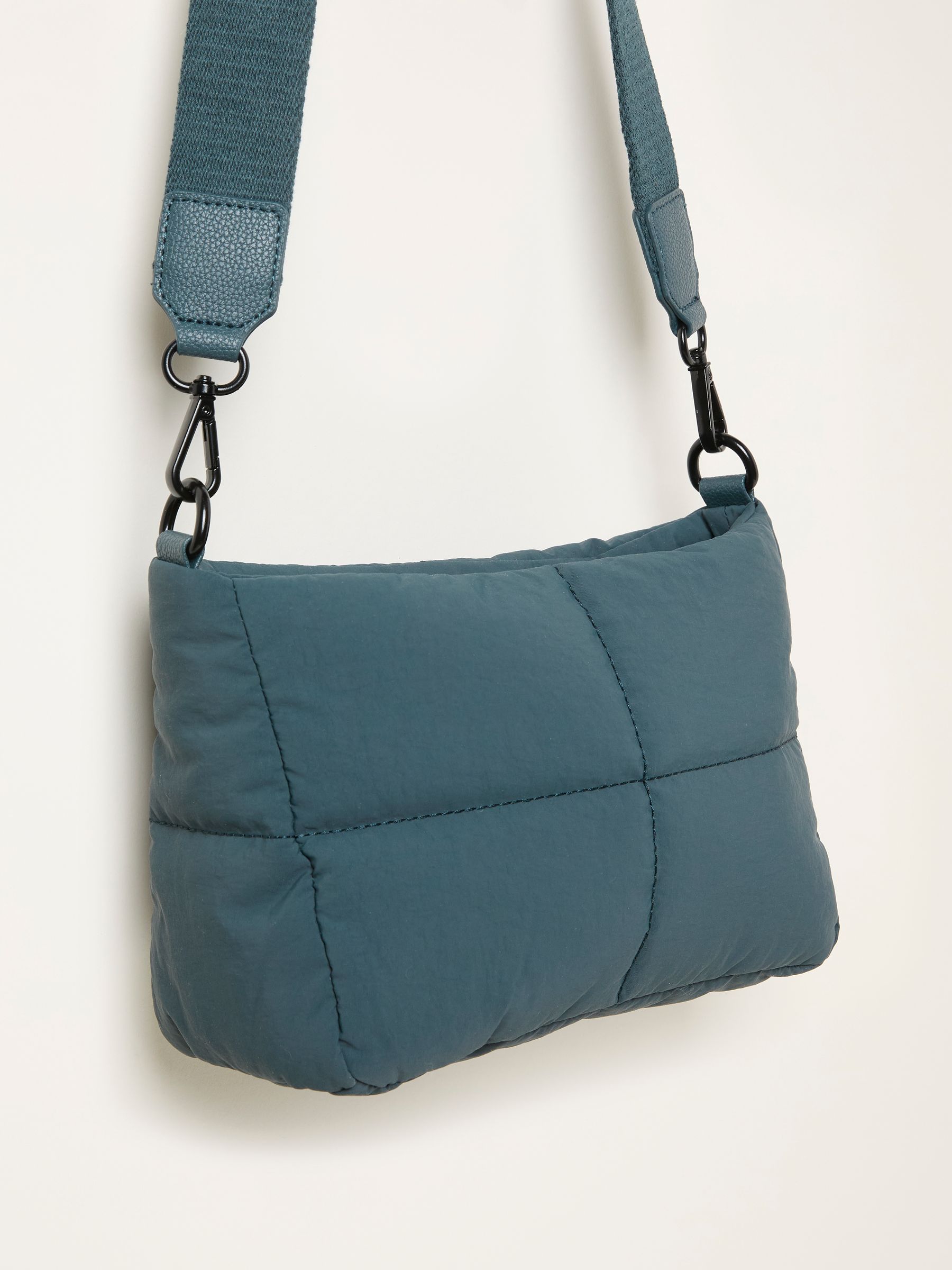 Teal Blue Quilted Nylon Crossbody Bag - Image 3 of 3