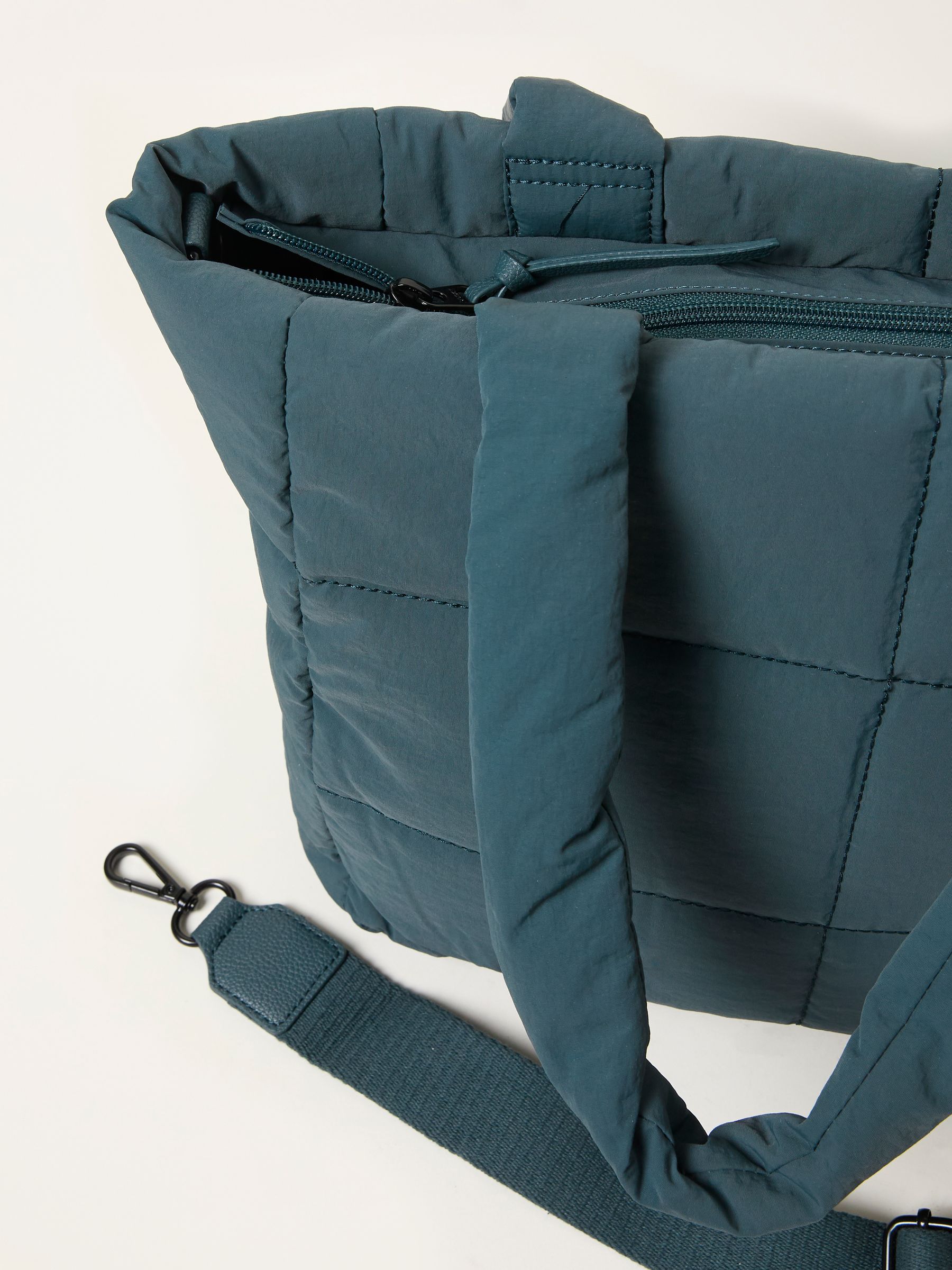 Teal Blue Quilted Nylon Tote Bag - Image 2 of 3