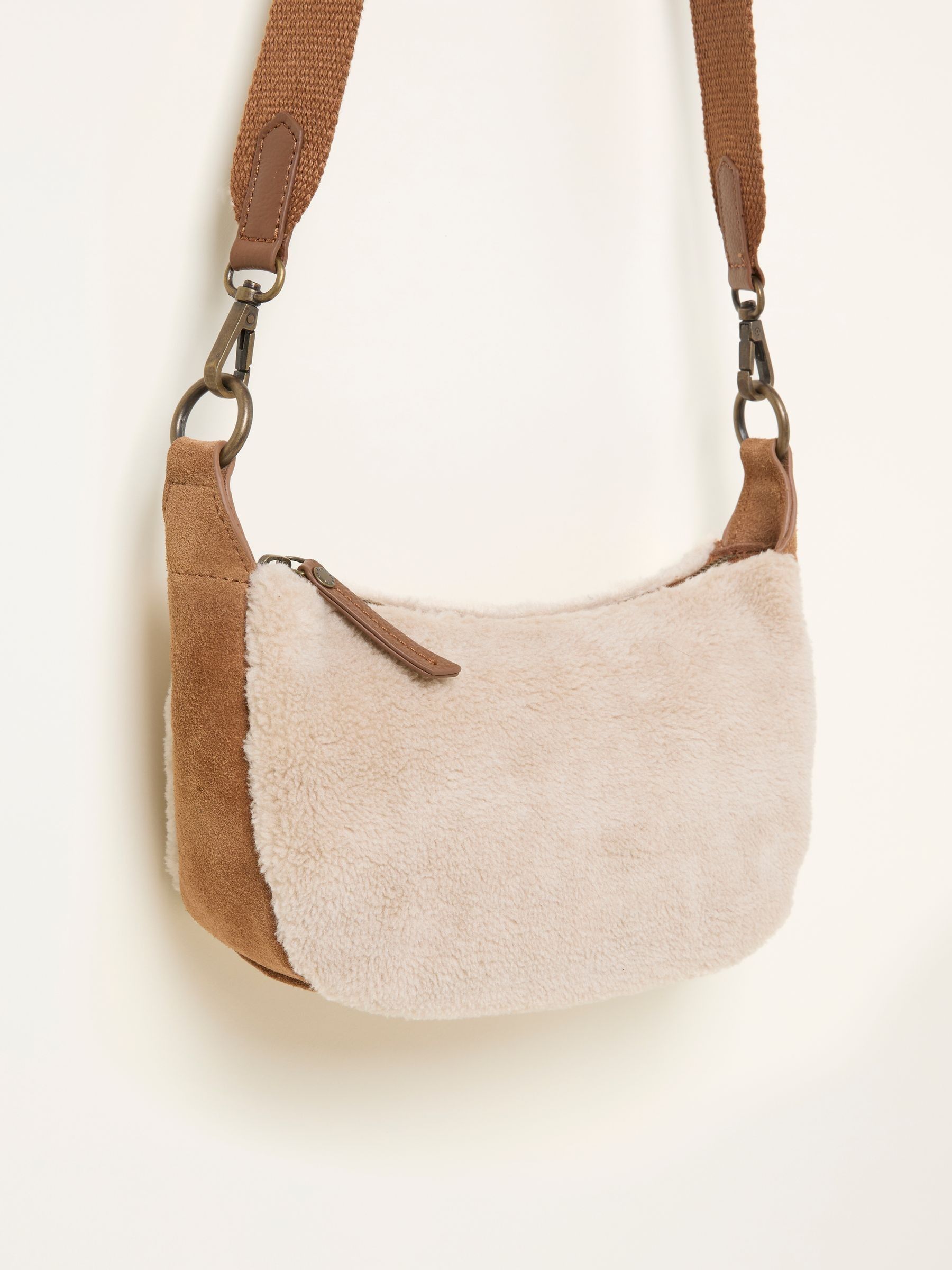 Tan Brown Borg Suede Mix Sling Bag - Image 3 of 3