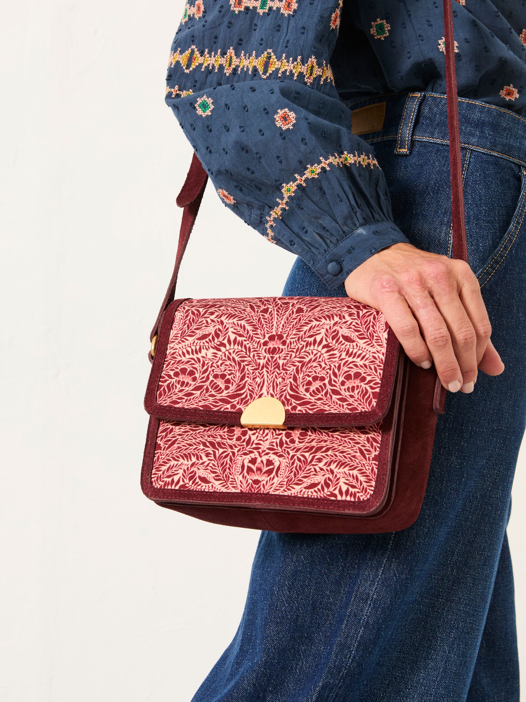 Burgundy Red Floral Bouquet Crossbody Bag - Image 1 of 5
