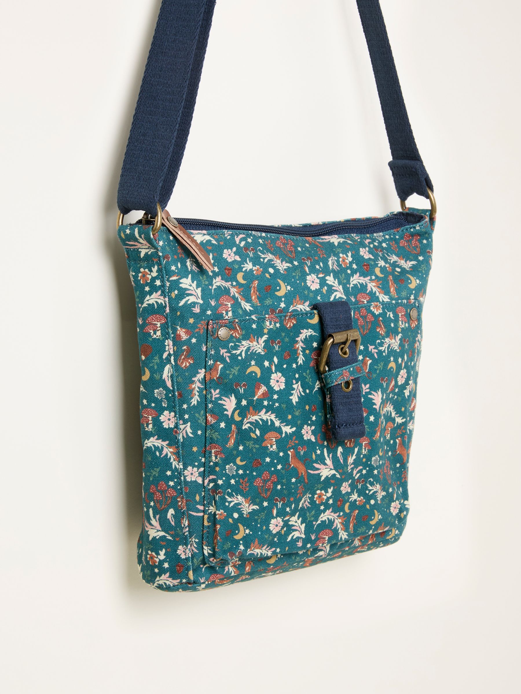Teal Blue Canvas Woodland Print Crossbody Bag - Image 2 of 3