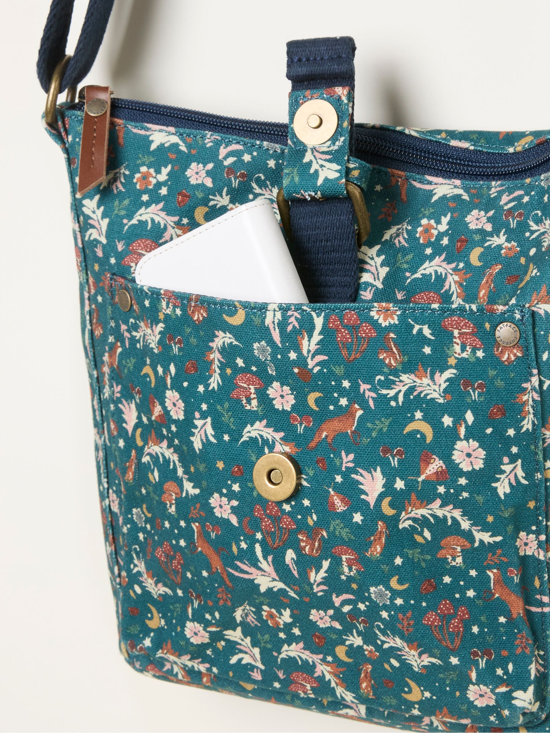 Teal Blue Canvas Woodland Print Crossbody Bag - Image 3 of 3