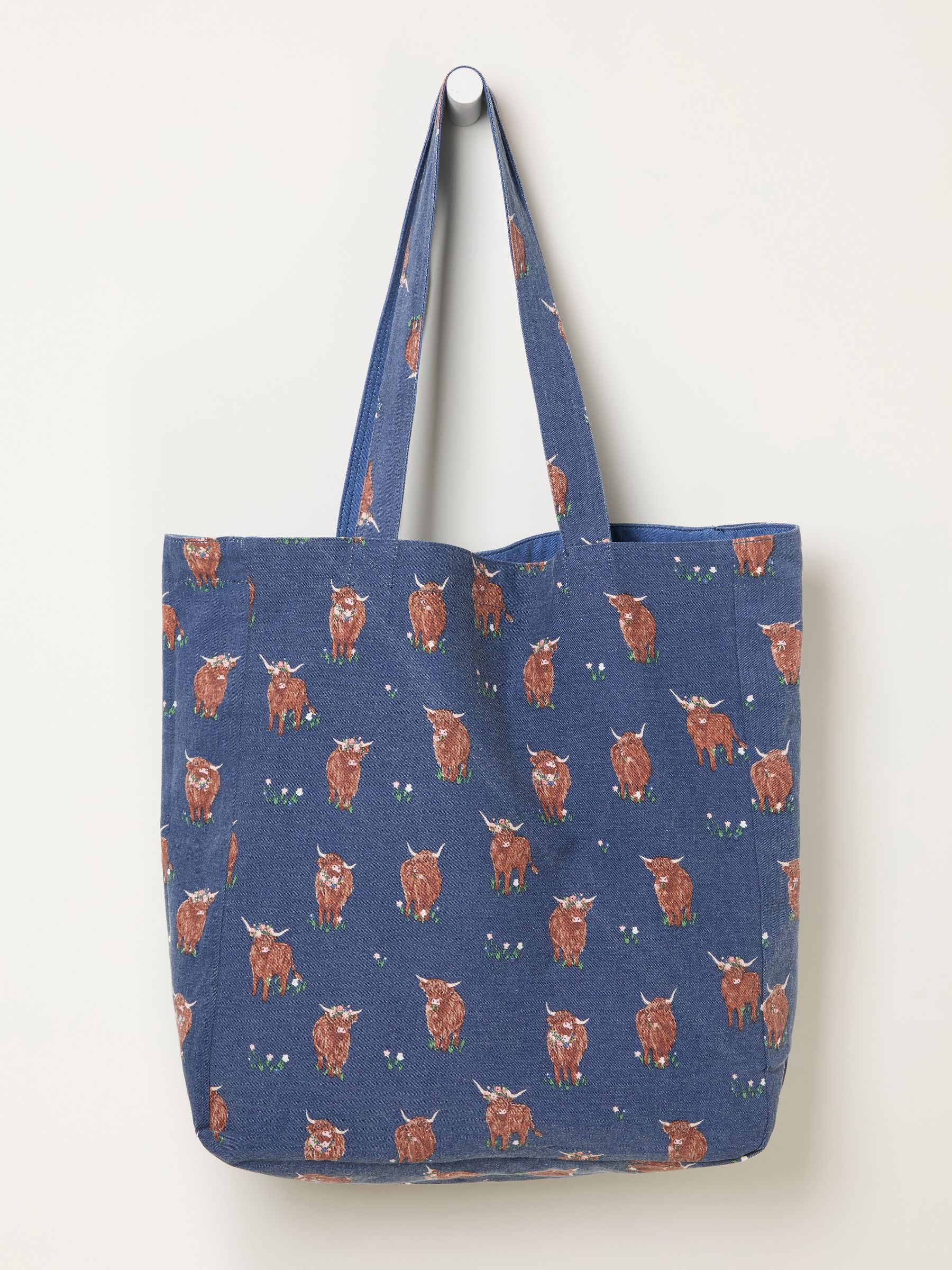 Blue Hettie Highland Cow Reversible 100% Cotton Tote Bag - Image 2 of 2