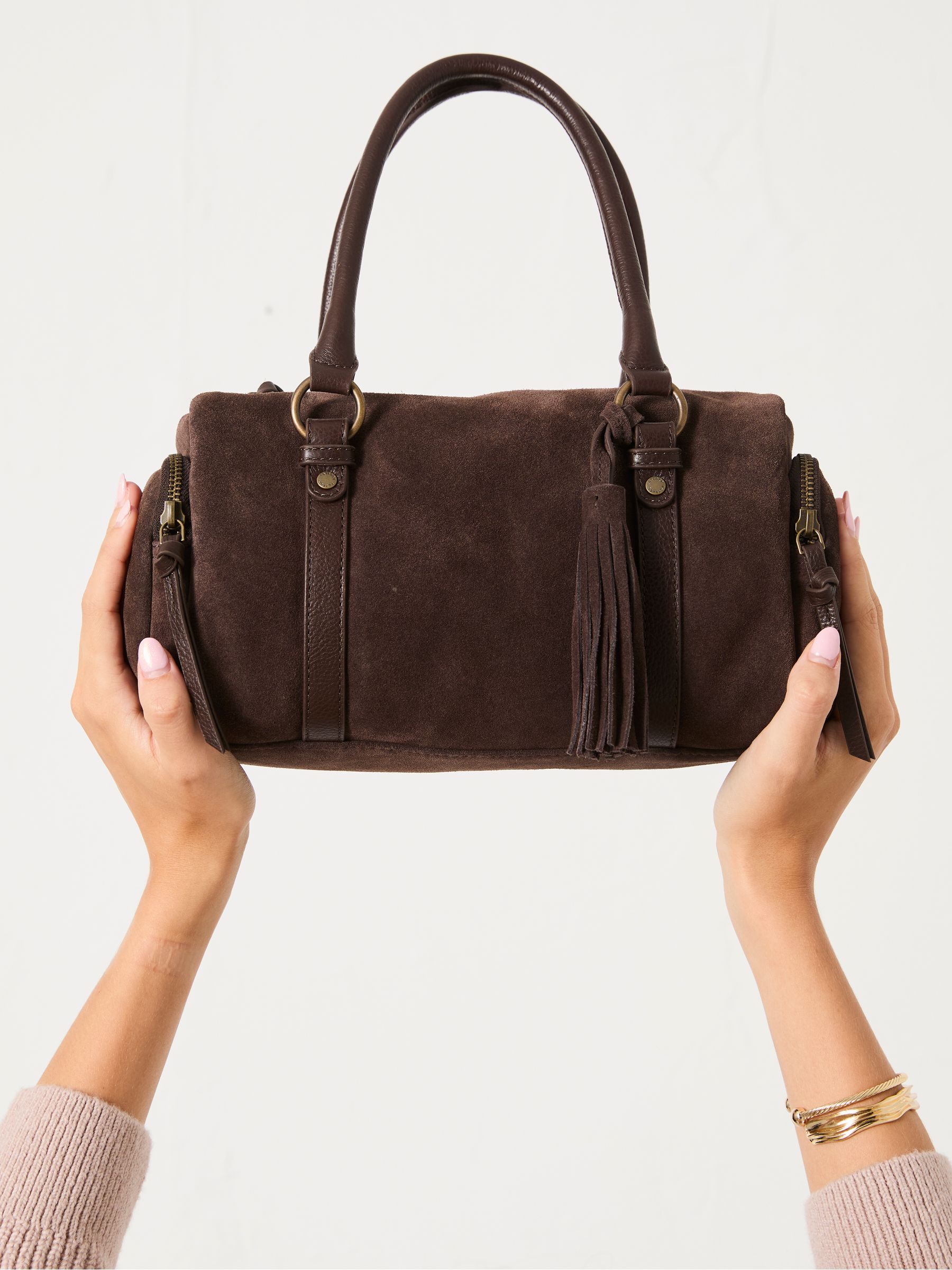 Chocolate Brown Suede Bowling Bag - Image 1 of 5 Chocolate Brown Suede Bowling Bag - Image 1 of 5