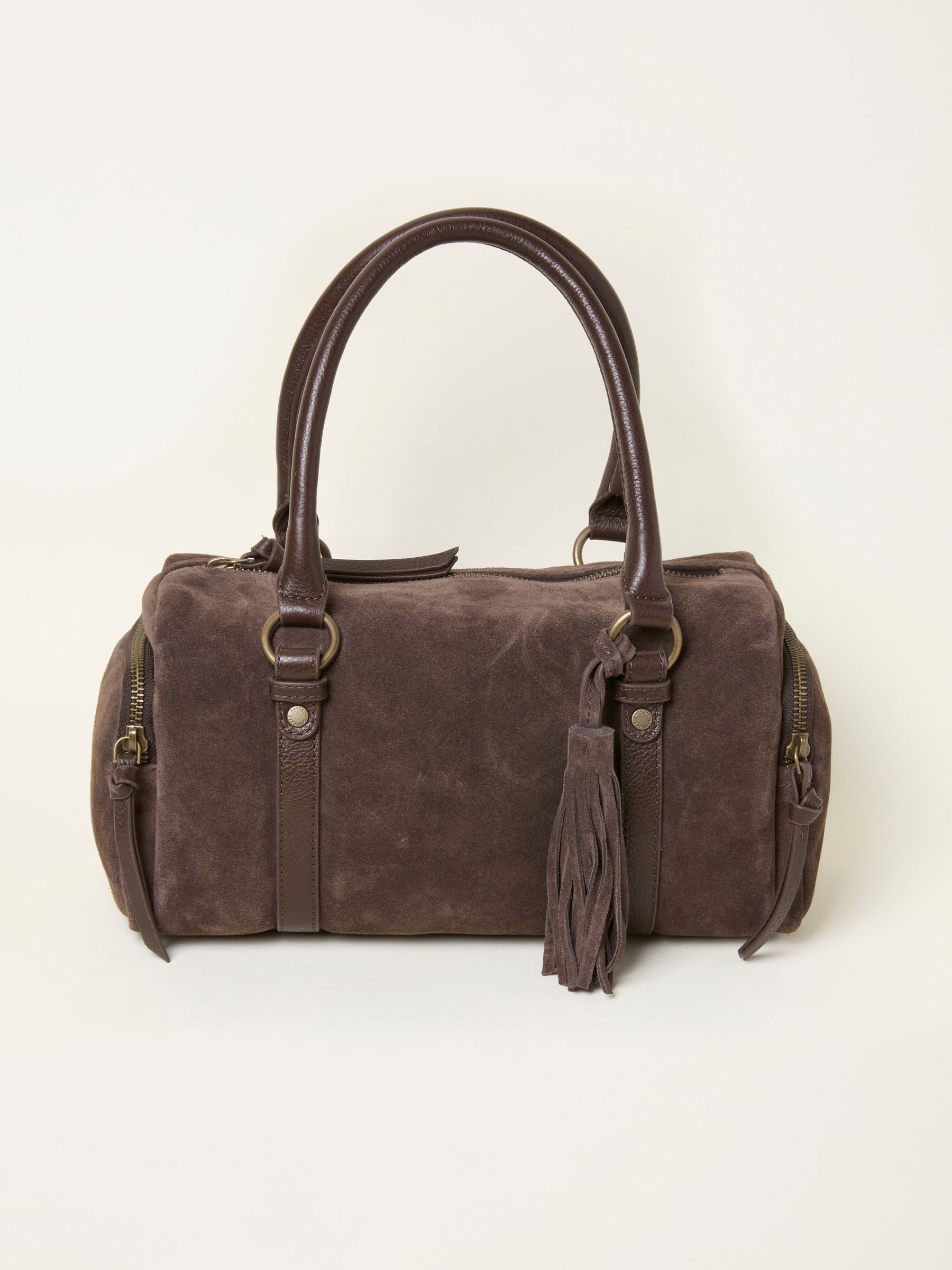 Chocolate Brown Suede Bowling Bag - Image 3 of 5
